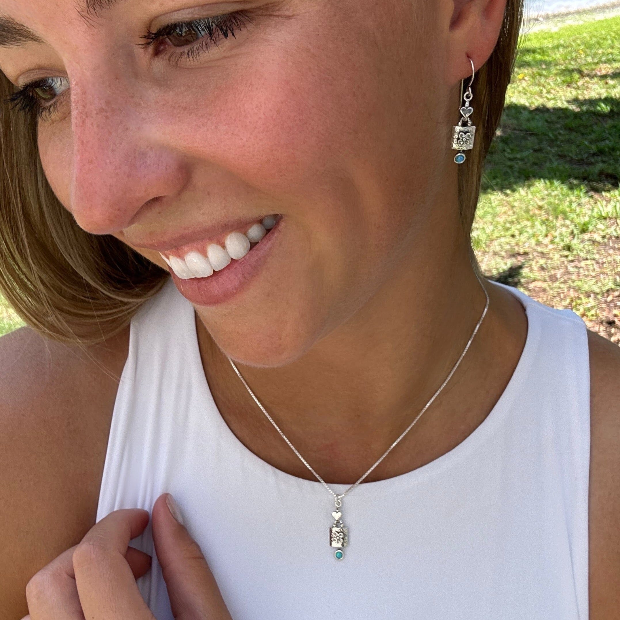 dainty sterling silver and opal matching set - Best Loved Necklace & Earrings