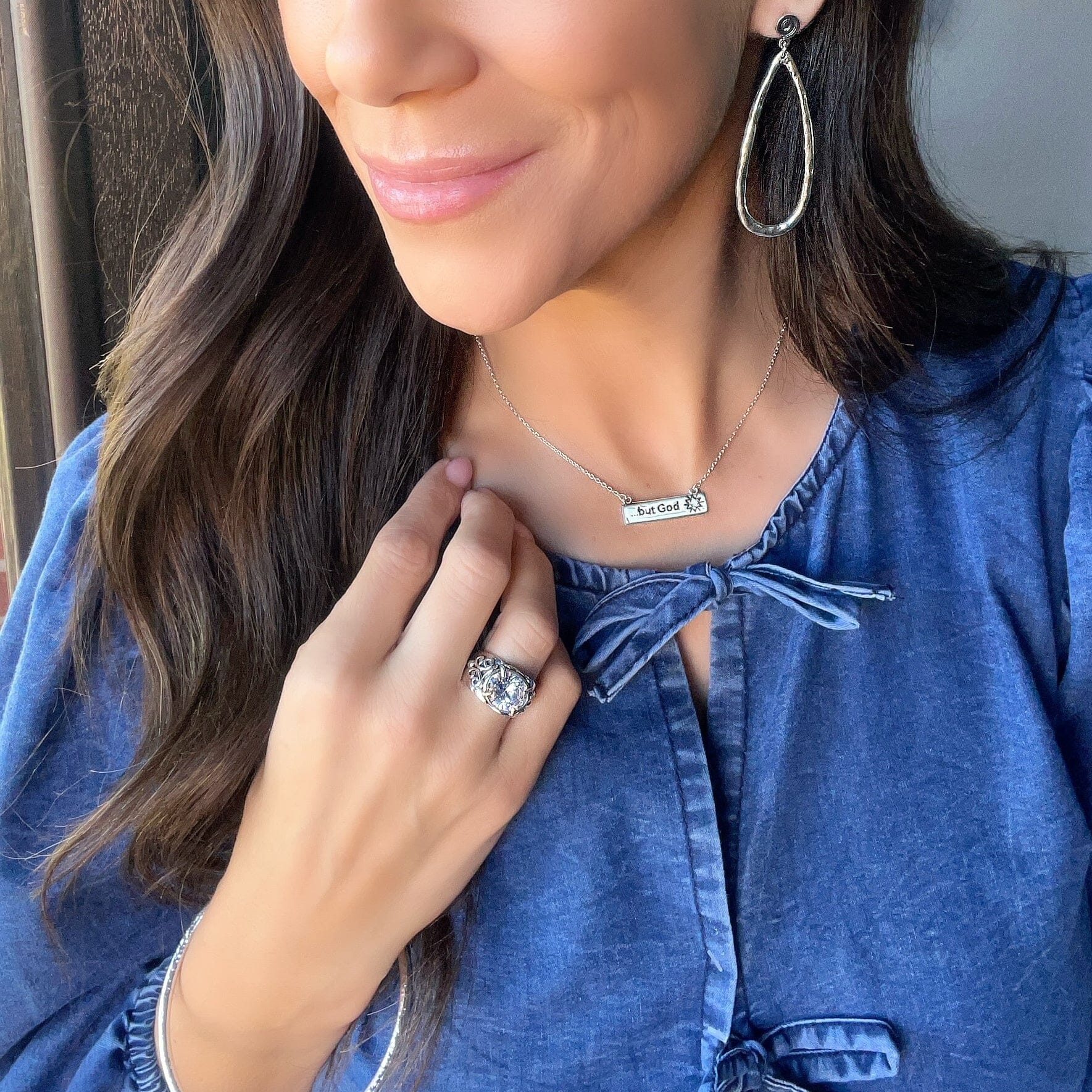 But God CZ Necklace paired with Eye Candy Ring, So Clever Earrings, and My Go-To Bangle
