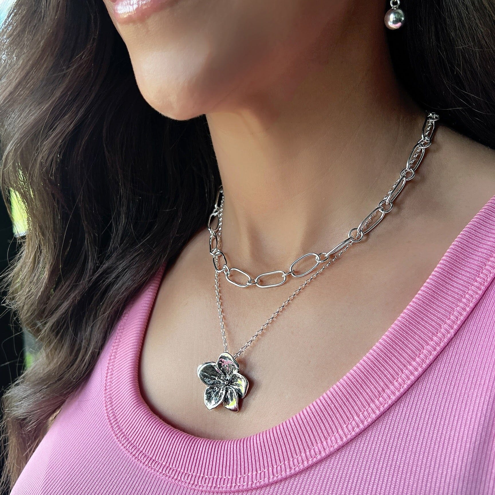 March flower of the month necklace in silver - Cherry Blossom