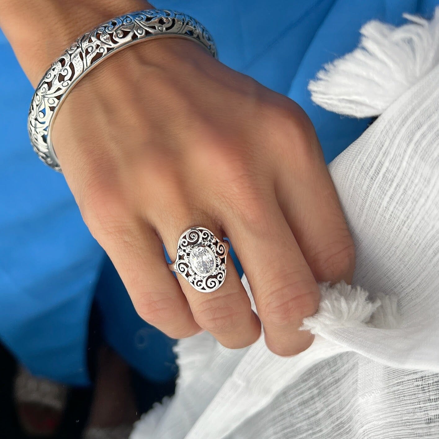 sterling silver swirl design statement ring