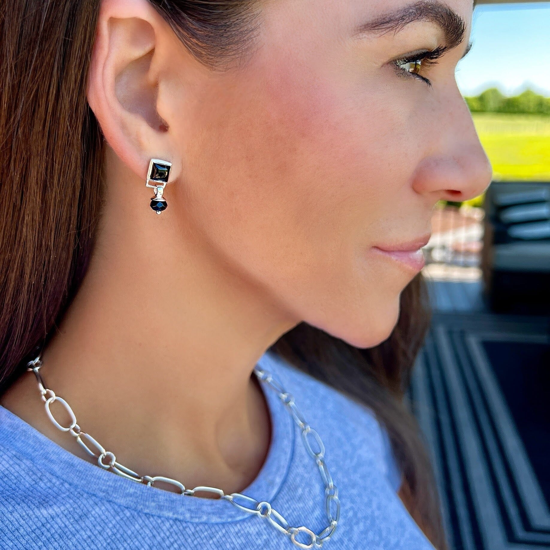 push-back post style black onyx earrings in sterling silver