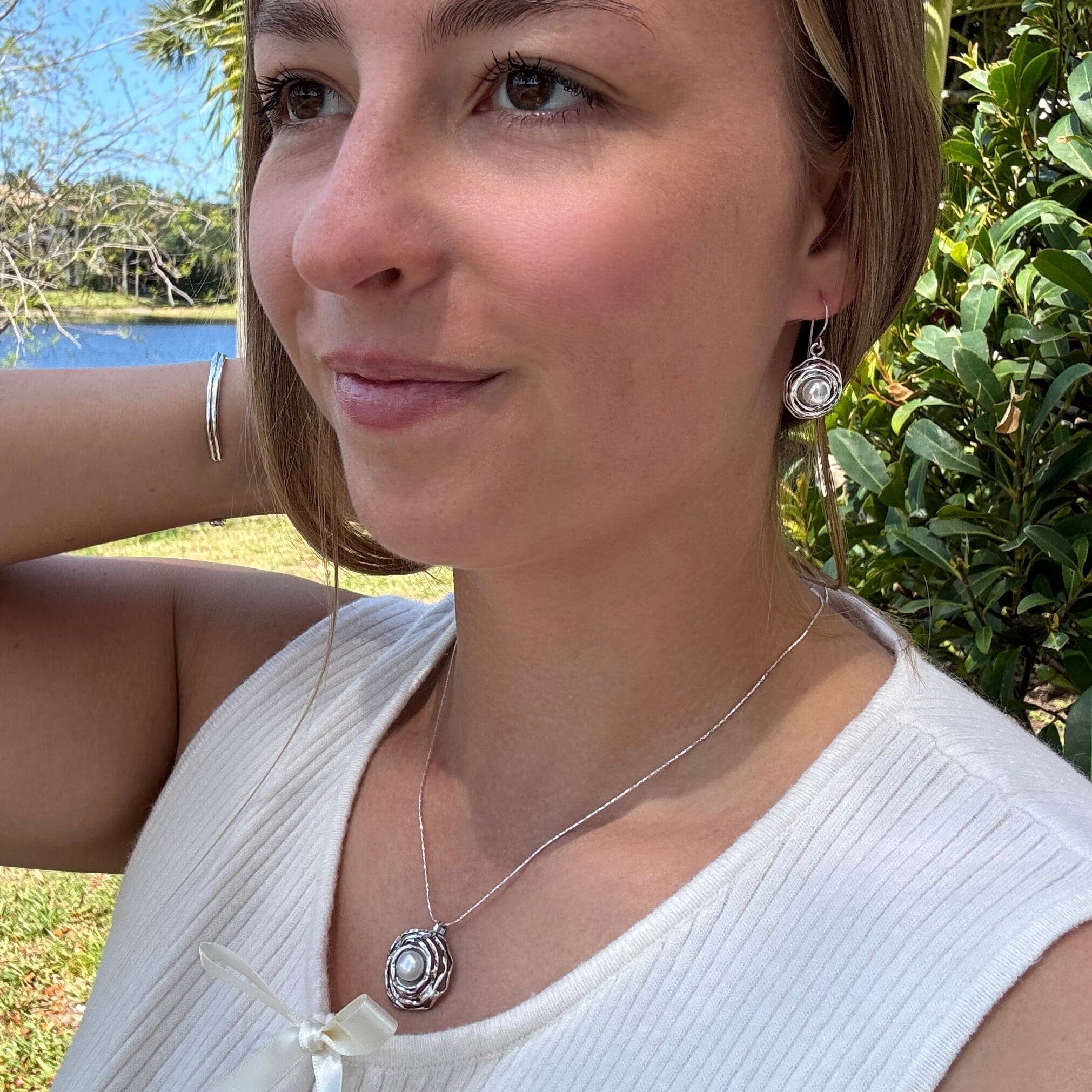 matching Ella Necklace and Earrings in handcrafted .925 sterling silver