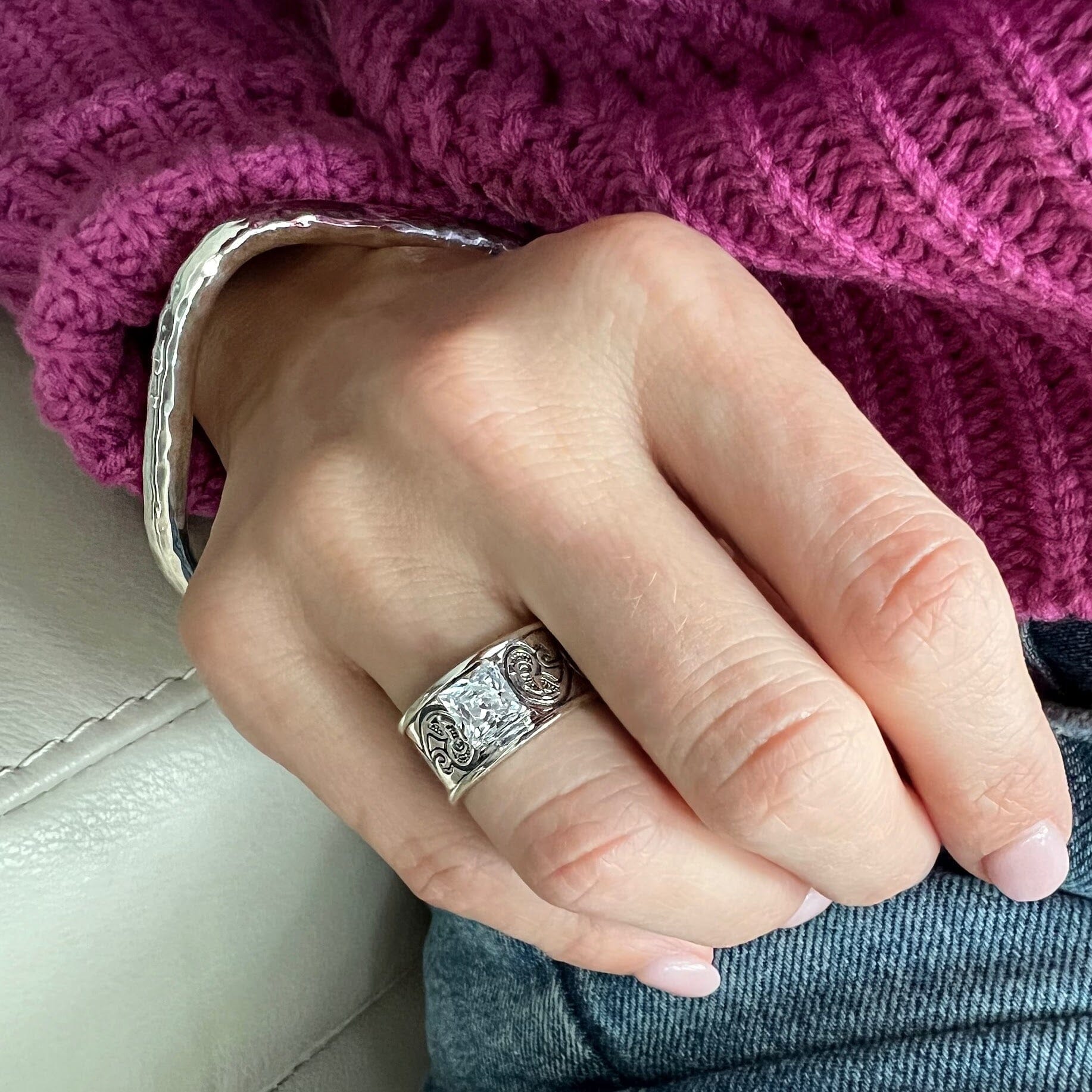 chunky silver princess cut cz ring - Fit For a Princess