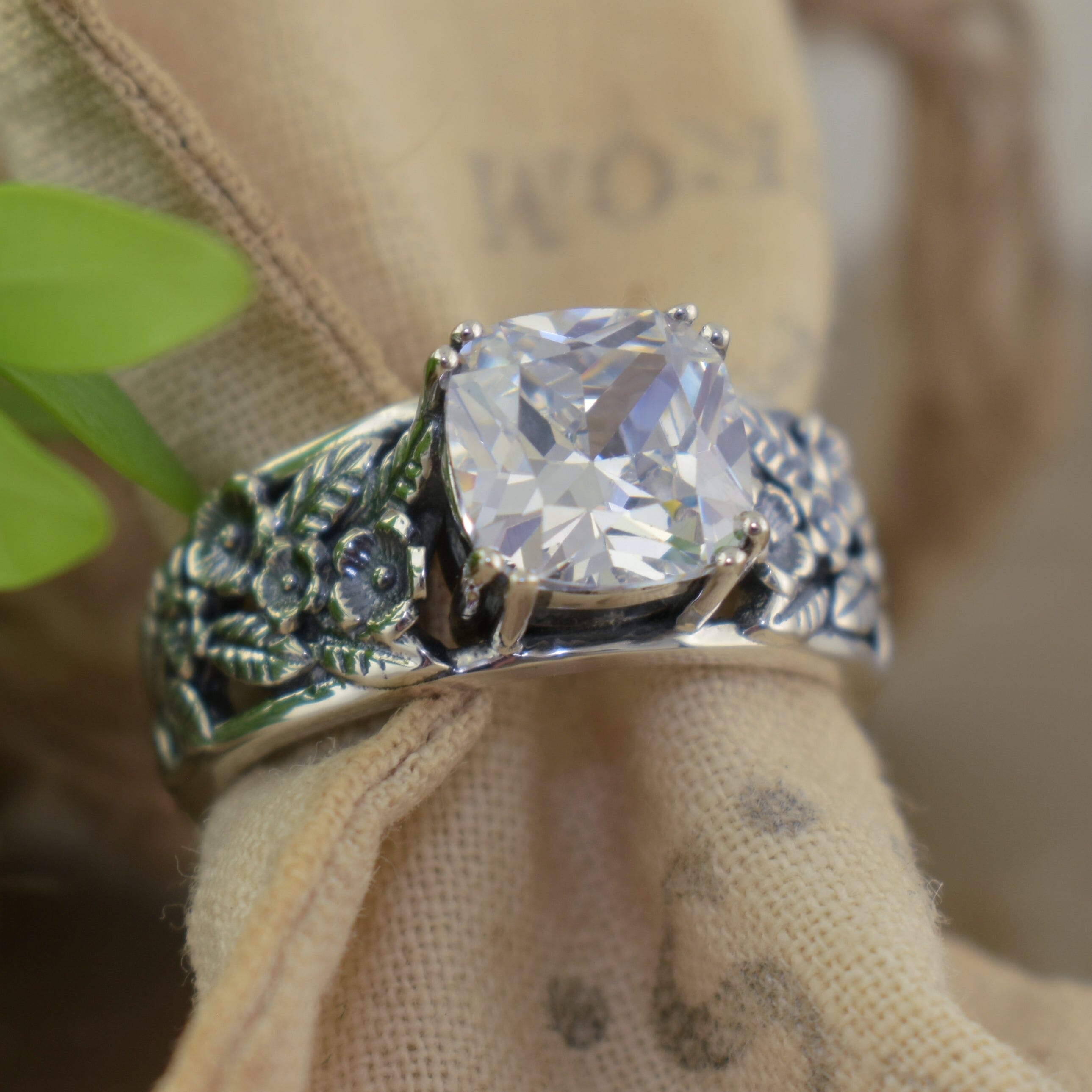 Garden flower inspired ring in handcrafted sterling silver