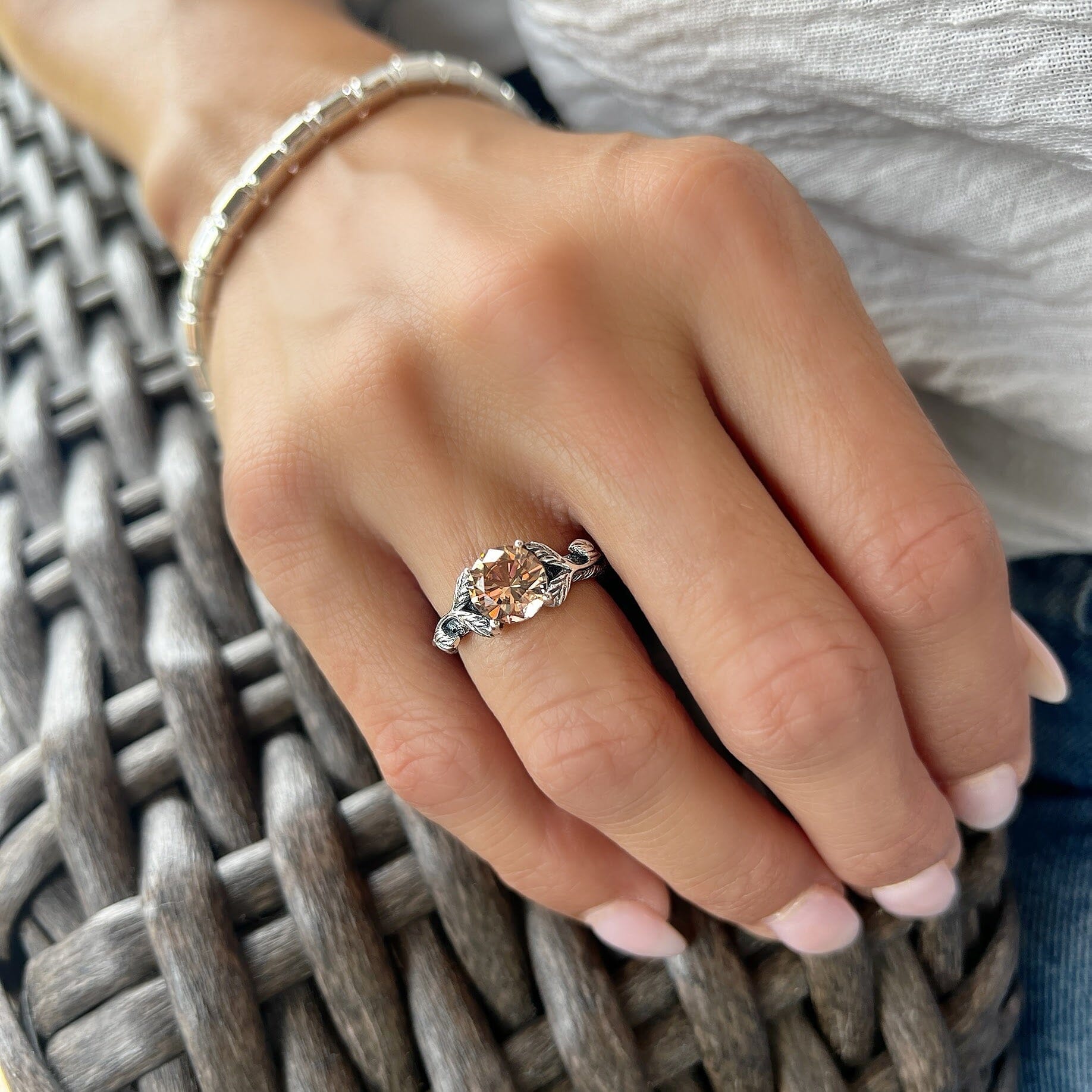 Sterling silver hand crafted ring with vine detailed band
