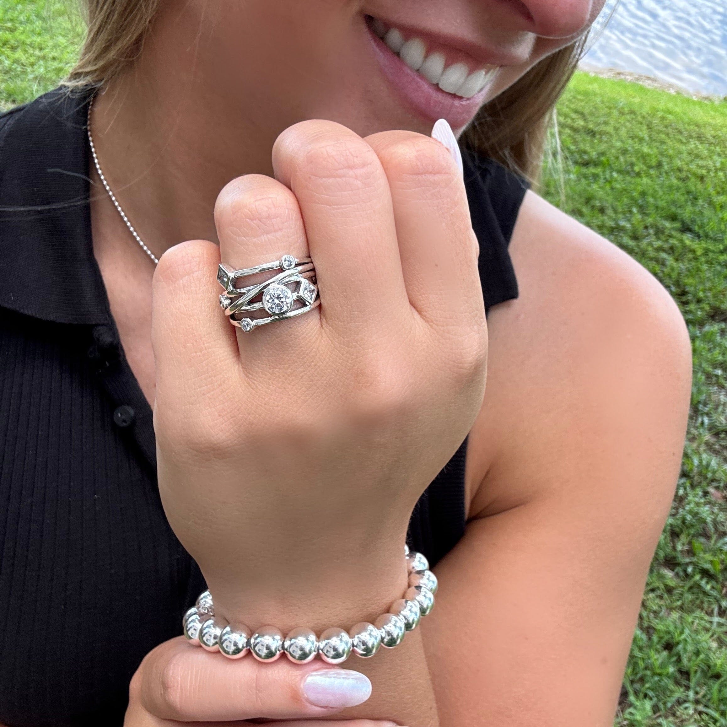Happy Stacky ring paired with Classic Bead Bracelet