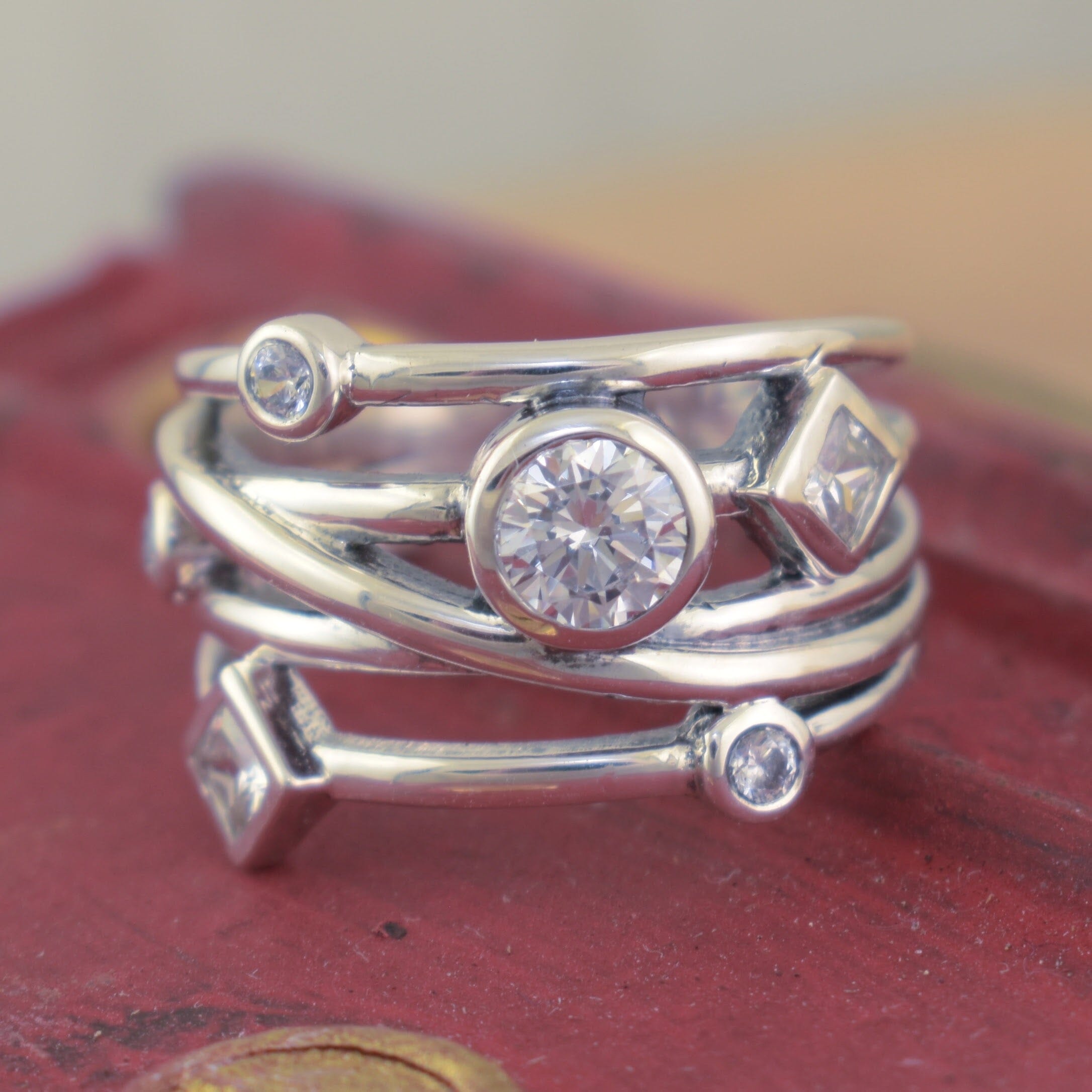sterling silver ring with CZ stones