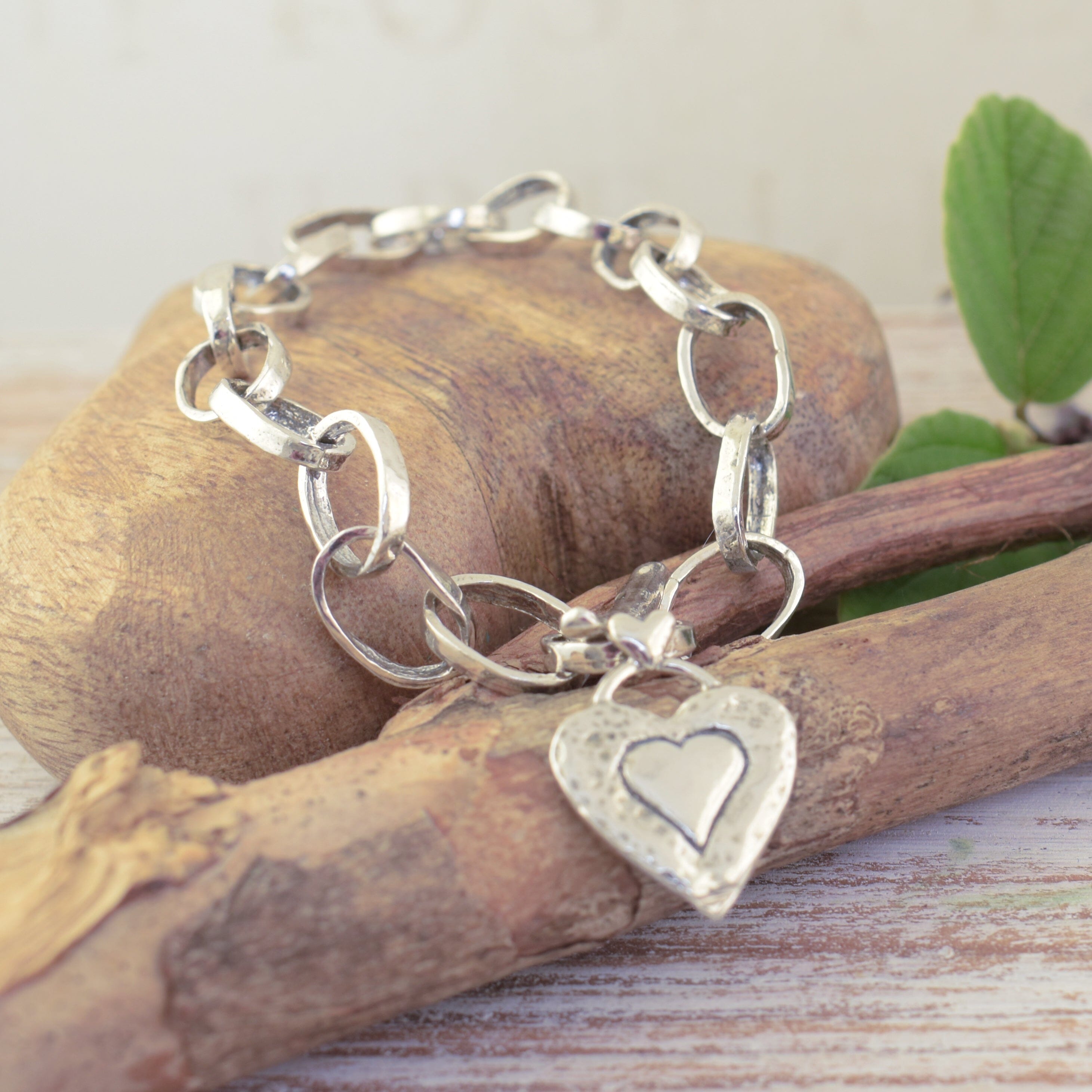 Handcrafted .925 sterling silver heart bracelet
