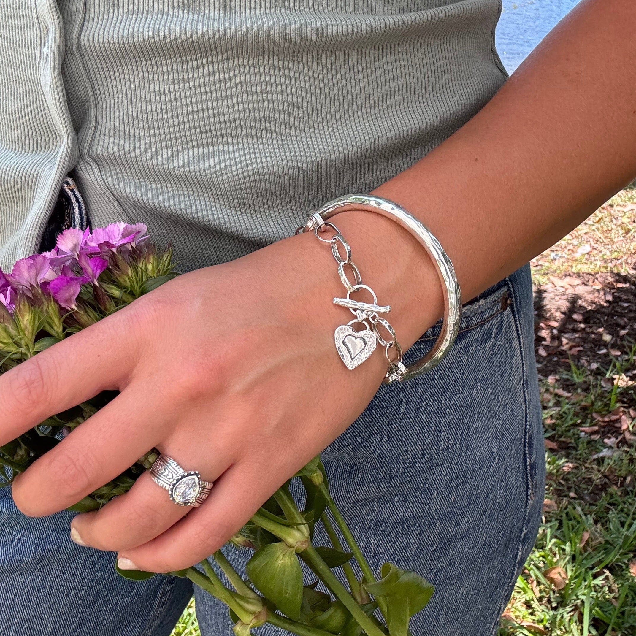 Heart-To-Heart Bracelet stacked with Essentials Bangle
