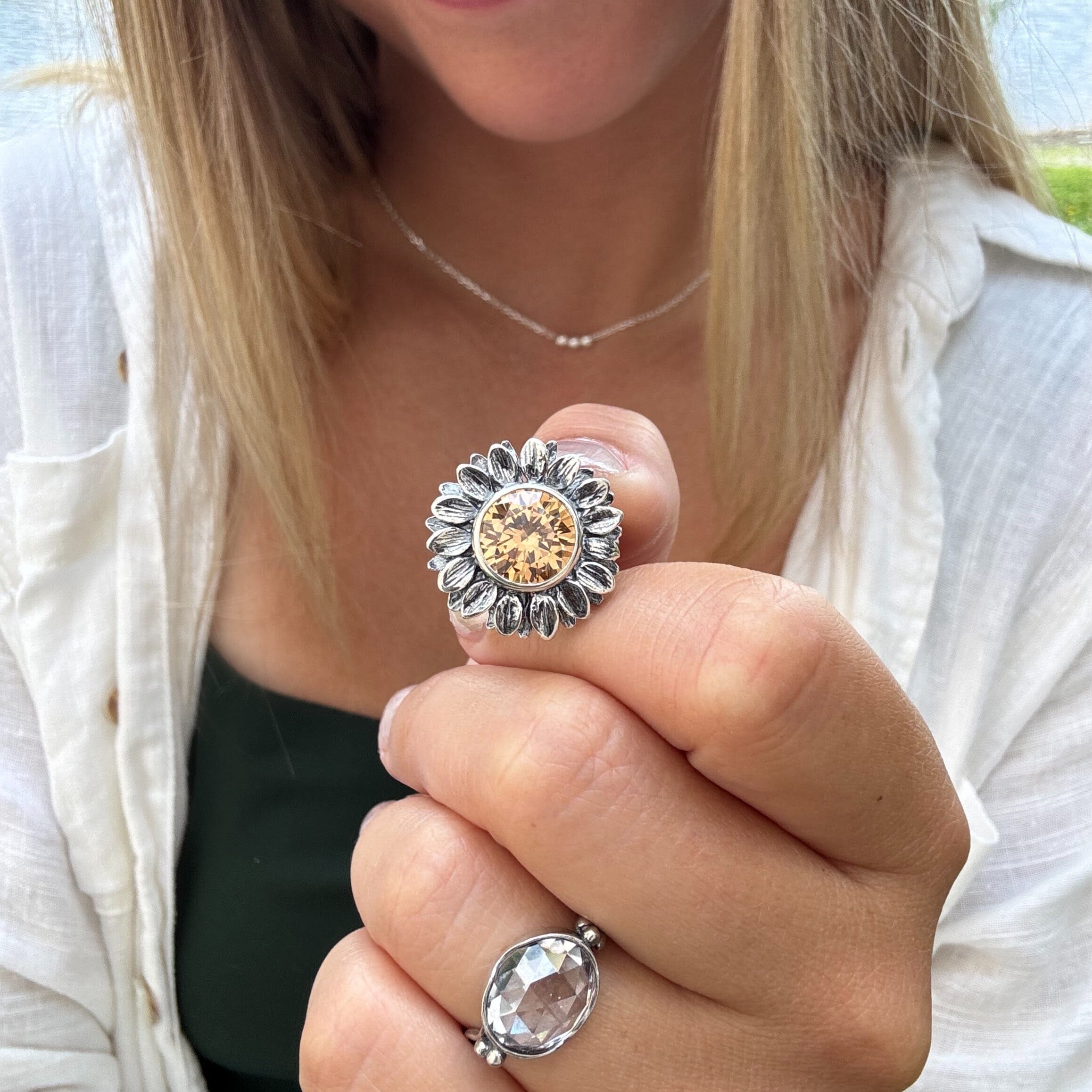 sunflower designer ring in handcrafted .925 sterling silver - Here Comes the Sun