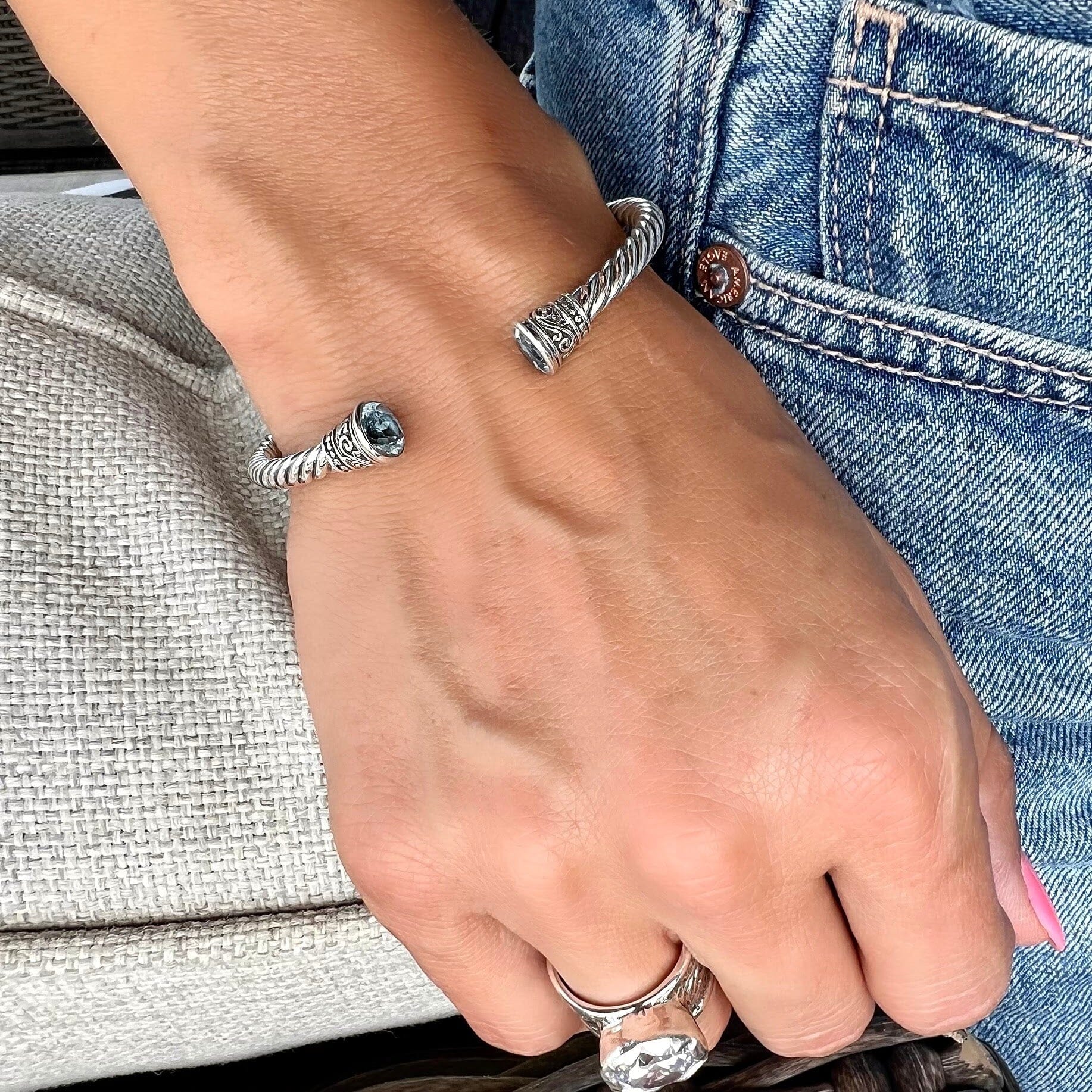 .925 sterling silver & blue topaz bracelet - Hollywood Posh Cuff bracelet