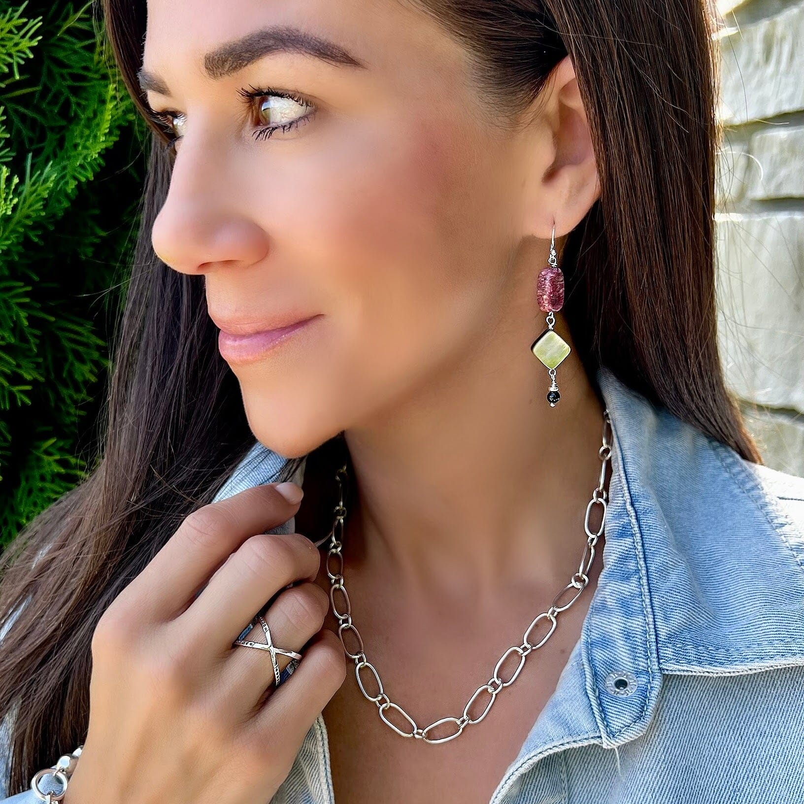 Hotsy totsy earrings paired with forever linked chain and crossroad ring