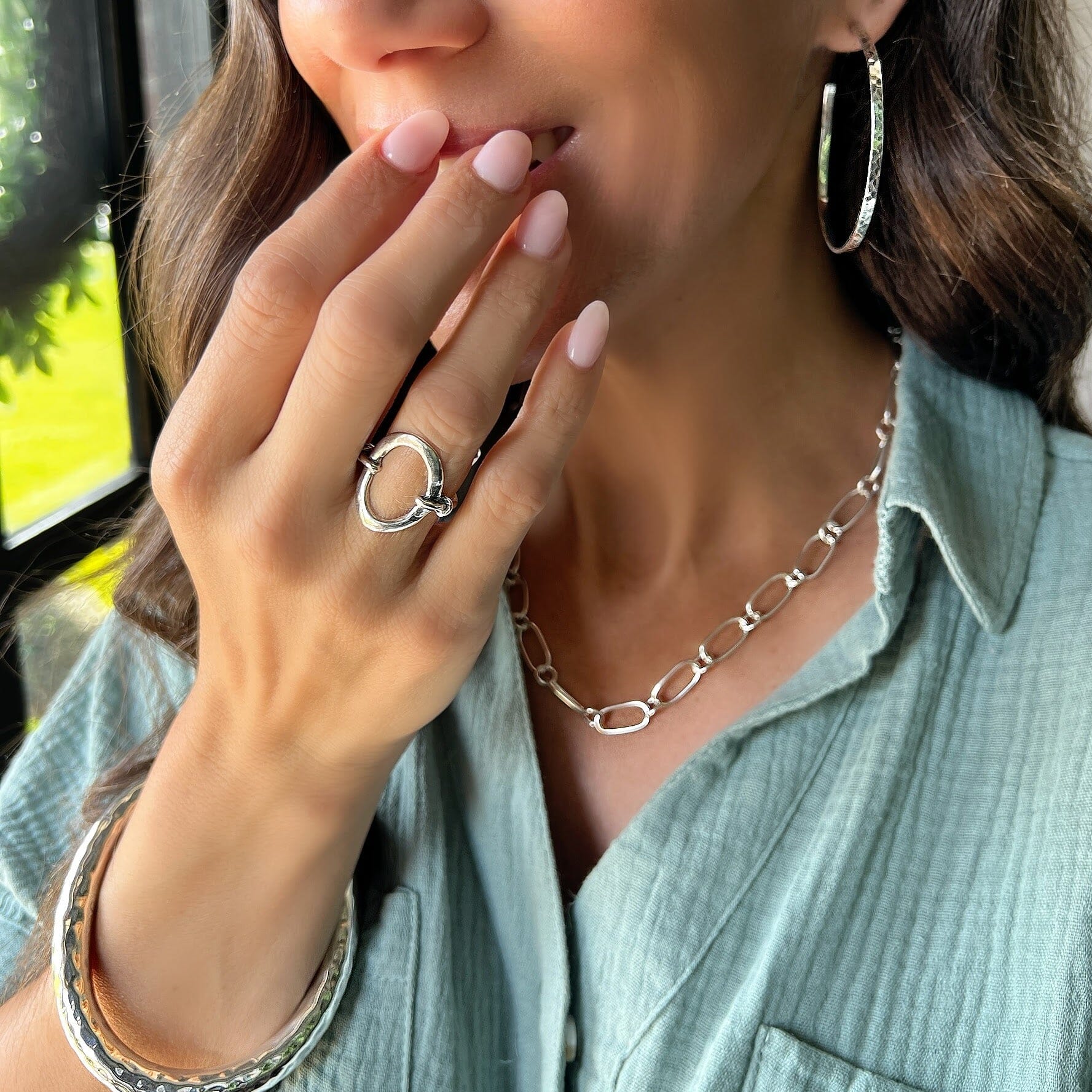 Lasso ring, Sonoma bracelet, show off earrings, Forever linked chain