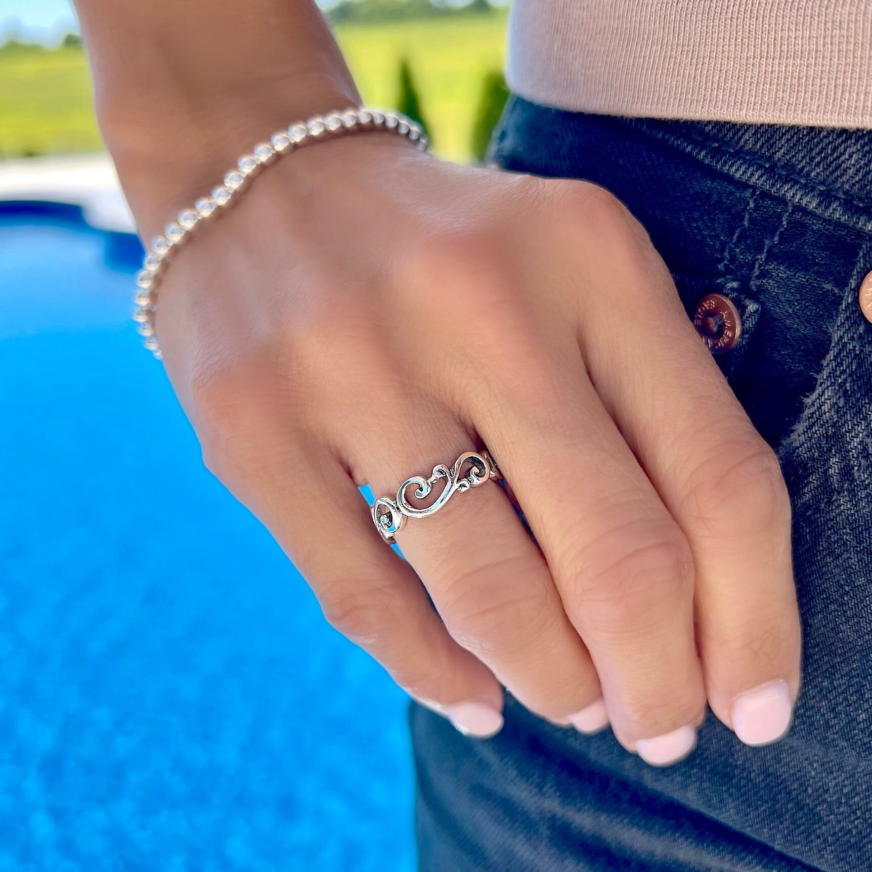 sterling silver wave designed band ring