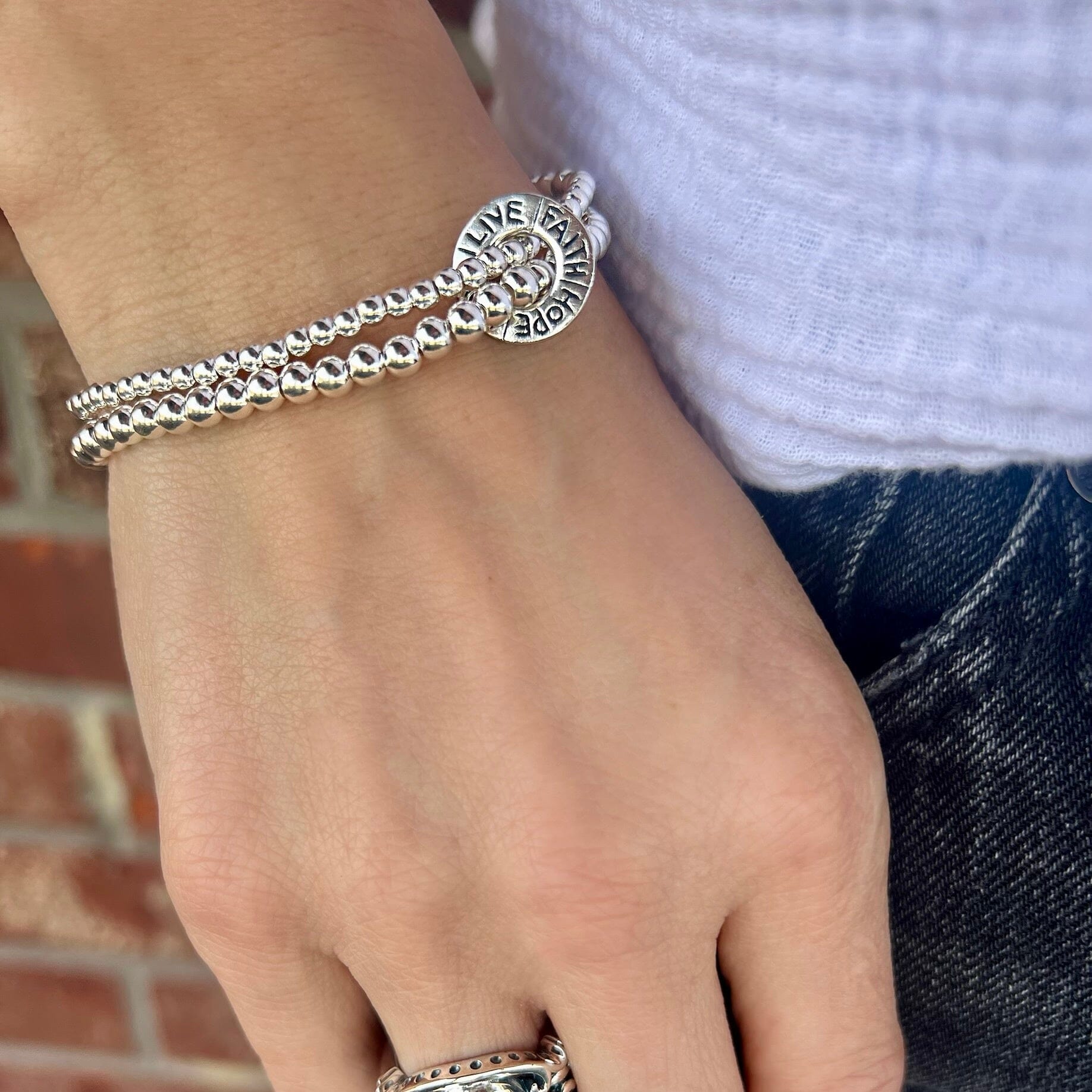 Beaded .925 sterling silver stretch bracelet