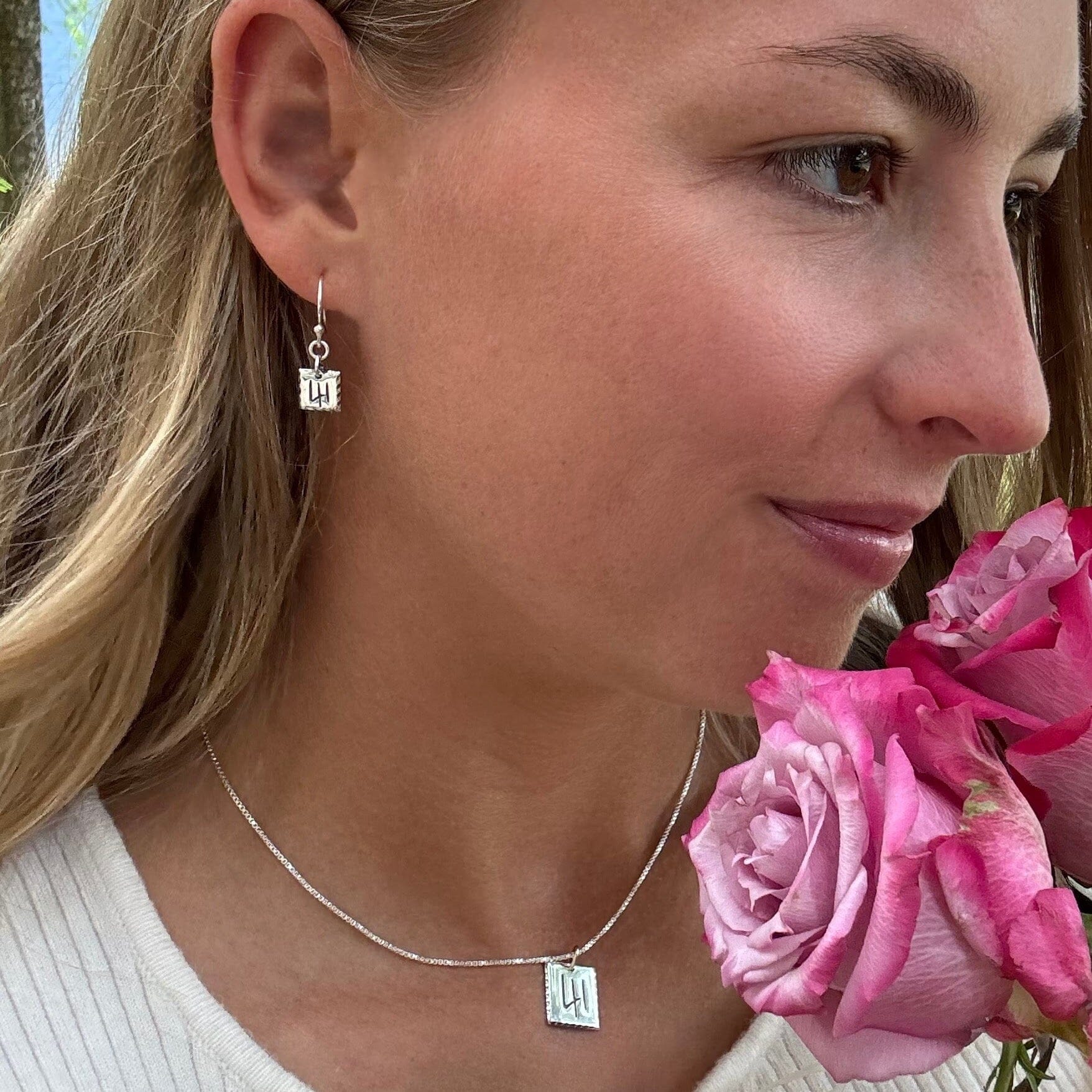 Mini size 41 Earrings paired with the standard size 41 Necklace