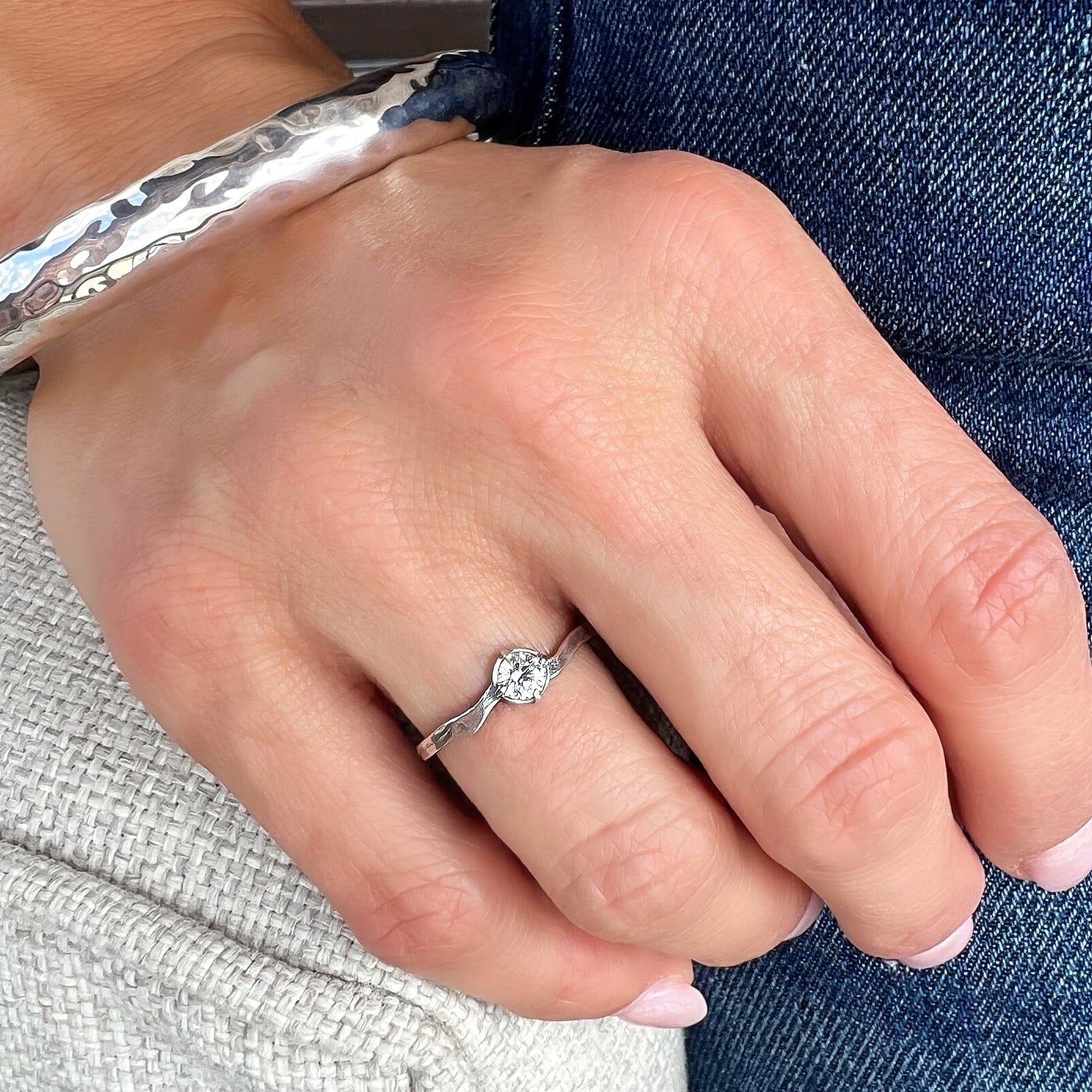 organic style sterling silver cz ring