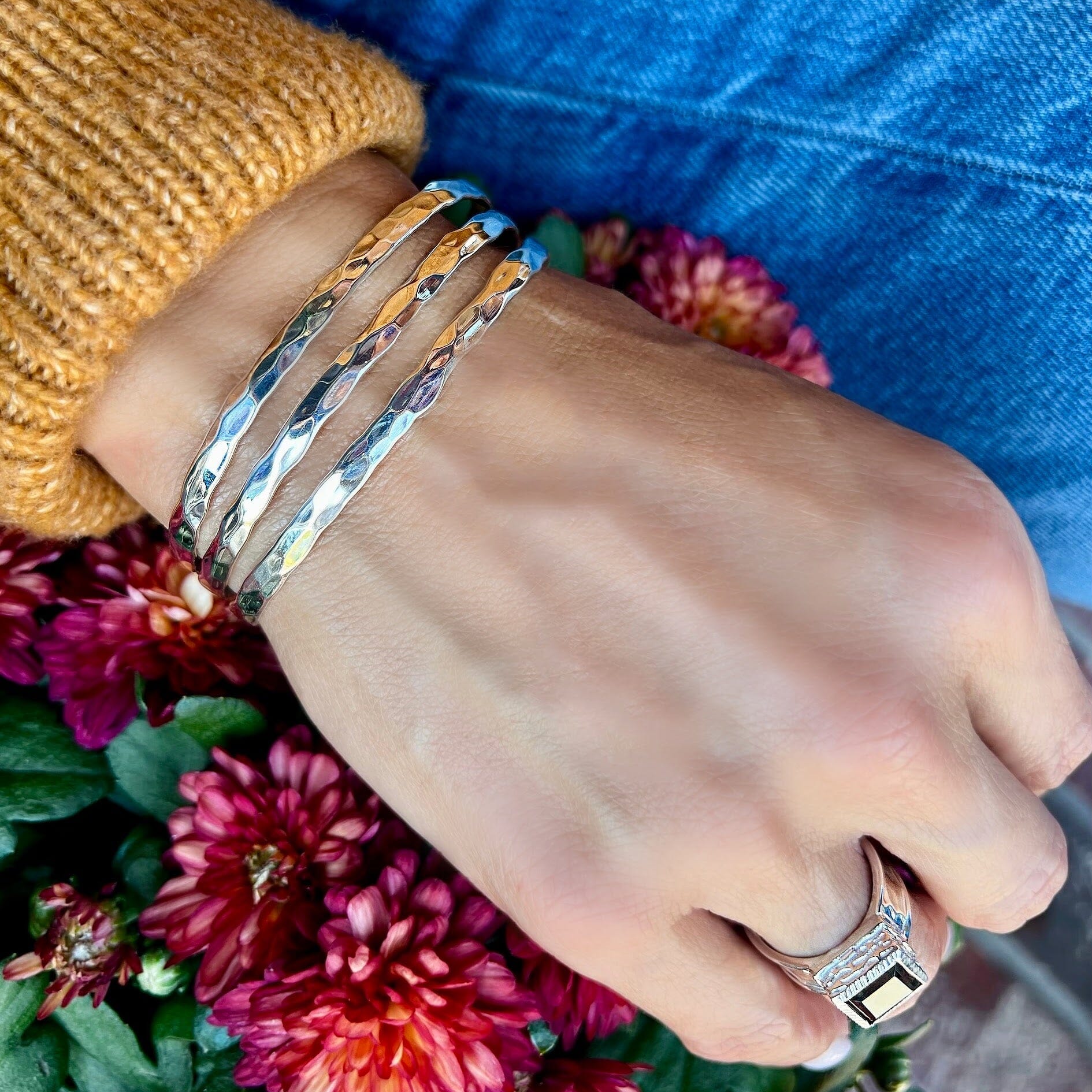 sterling silver hammered cuff
