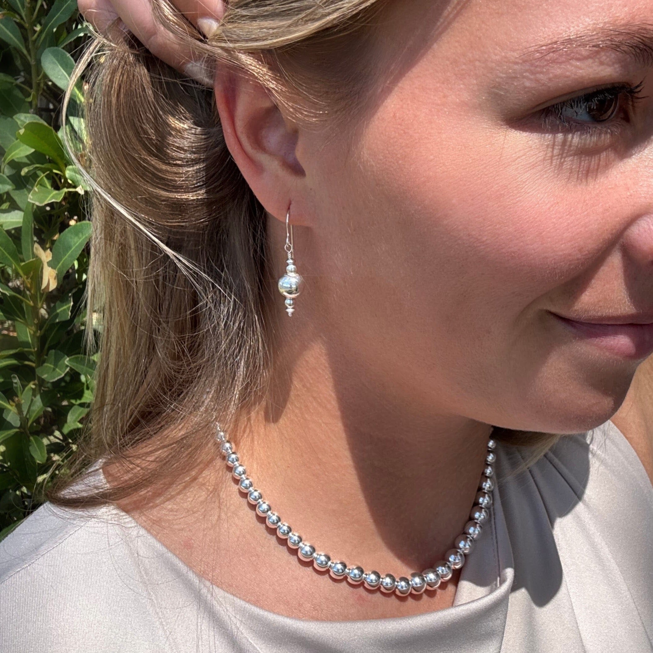 silver beaded dangling earrings - On Trend