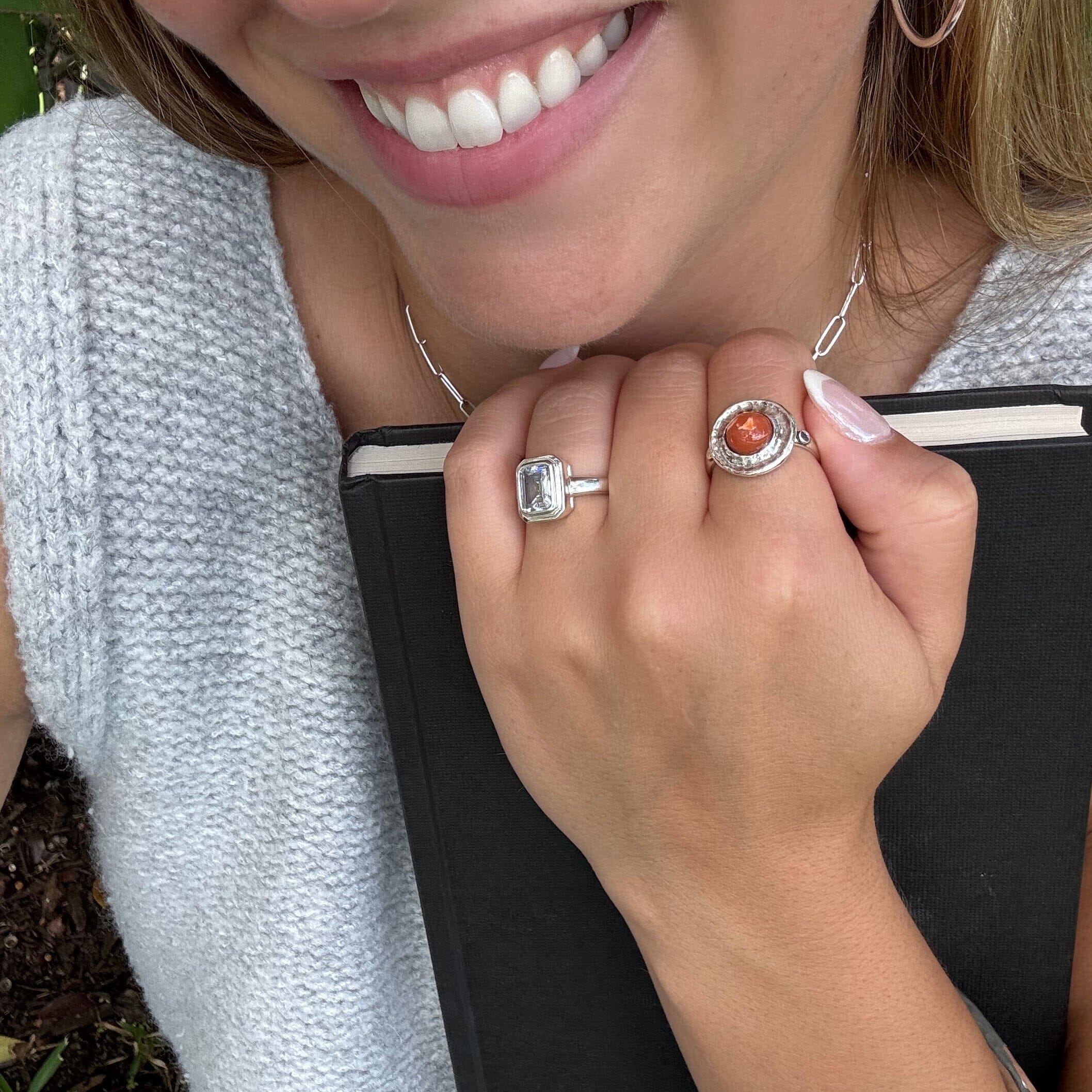 Orange You Glad sterling silver ring featuring round orange opal stone
