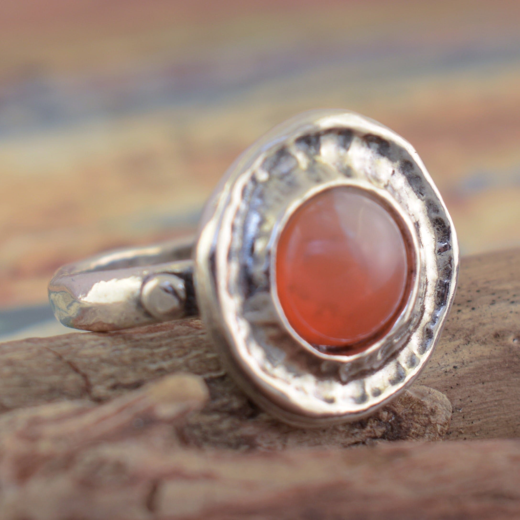orange opal sterling silver ring