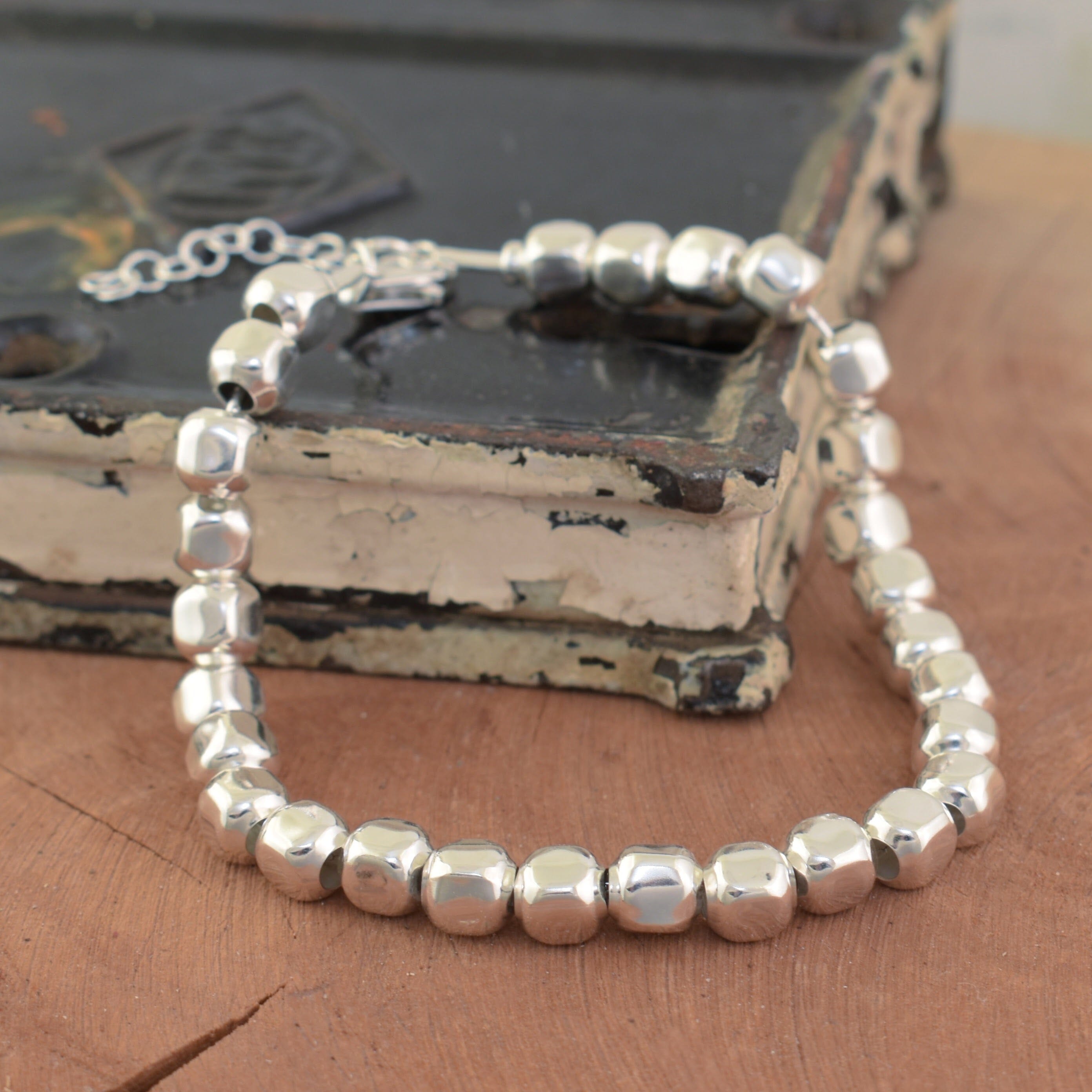 Sterling silver hand crafted high polished beaded bracelet