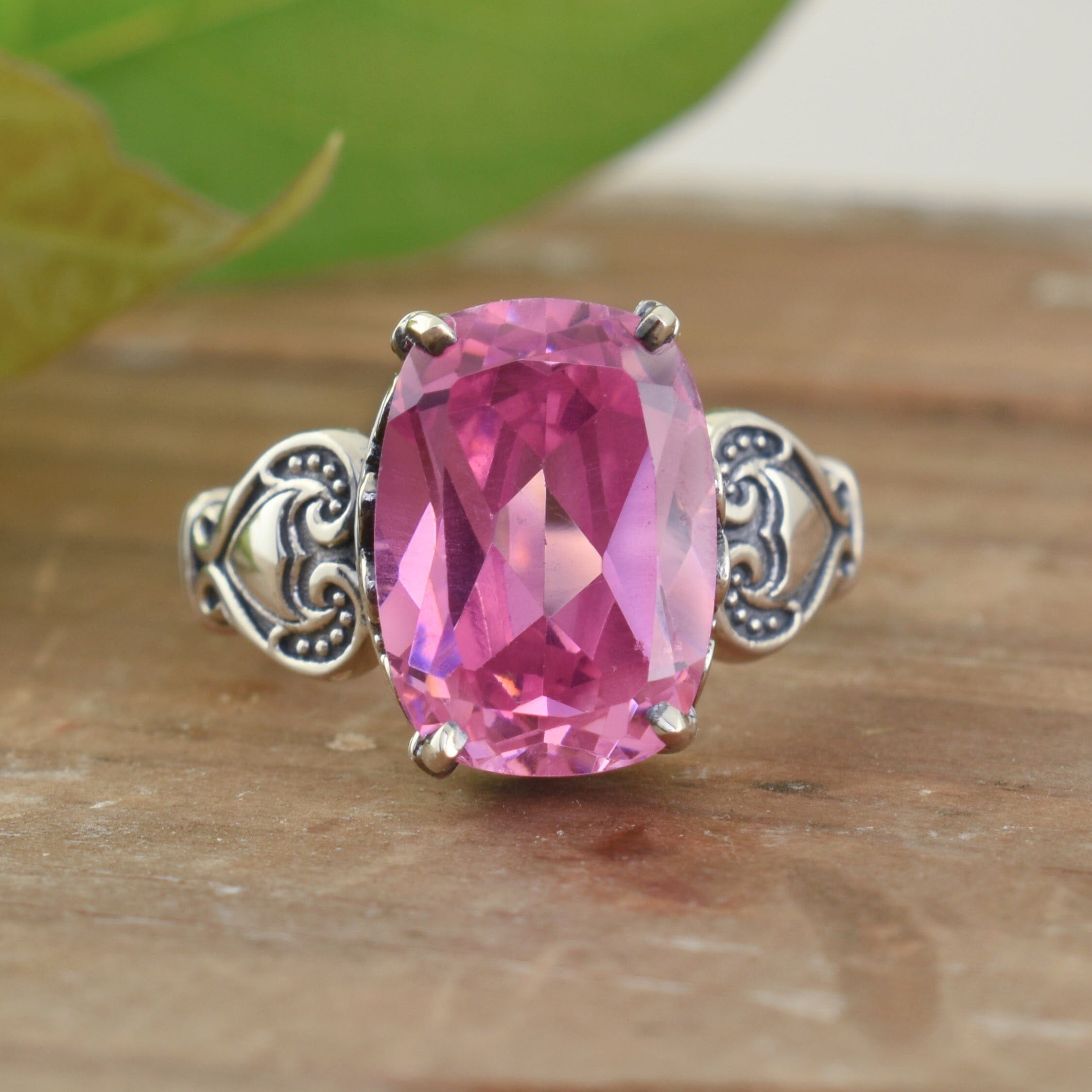 Pink cz oval stone ring