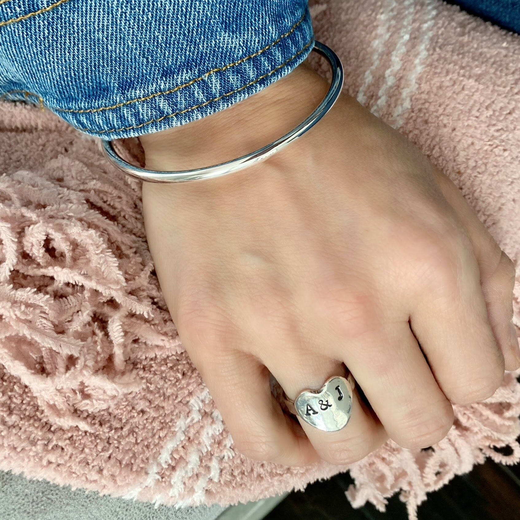 Polished Bangle with You & Me Forever Ring