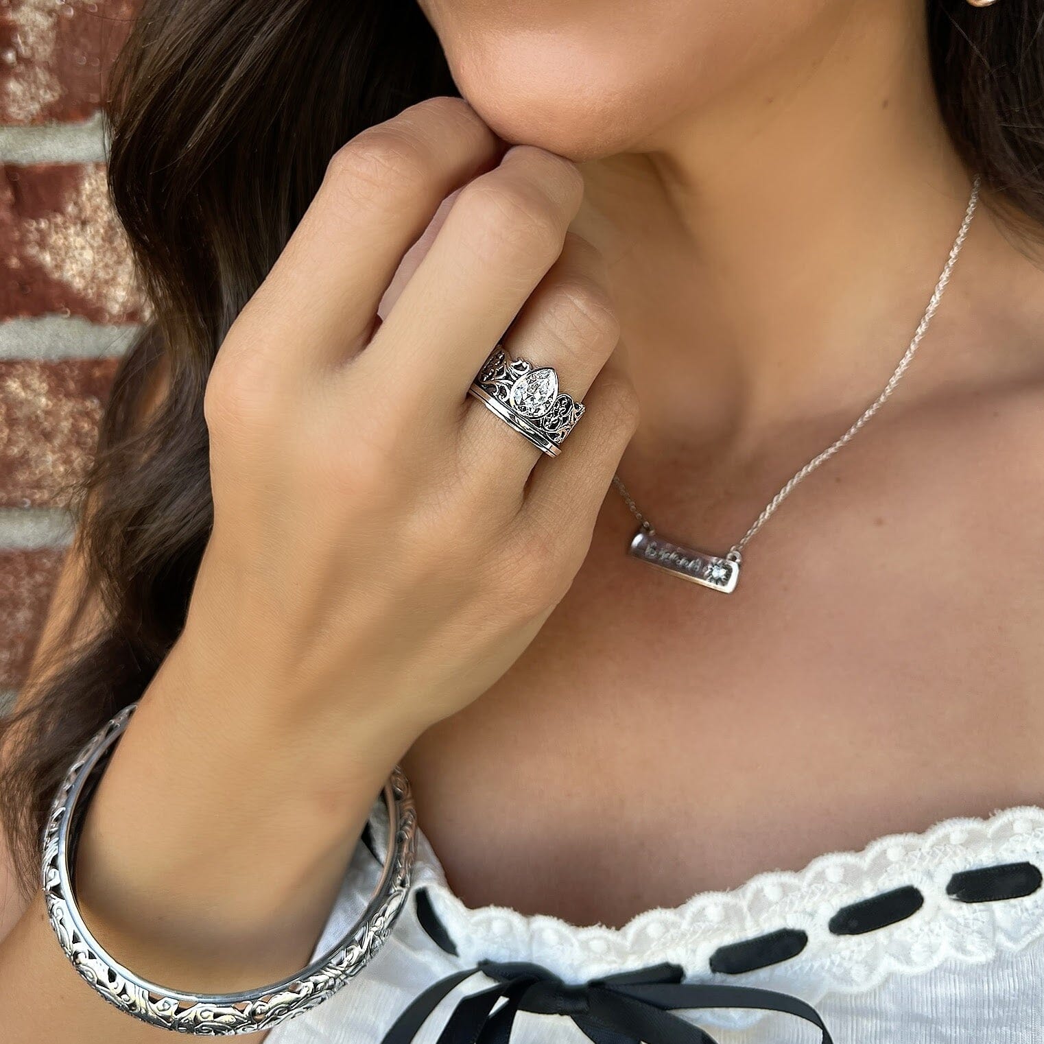 silver jewelry prima donna ring, Vineyard bracelet and but God necklace