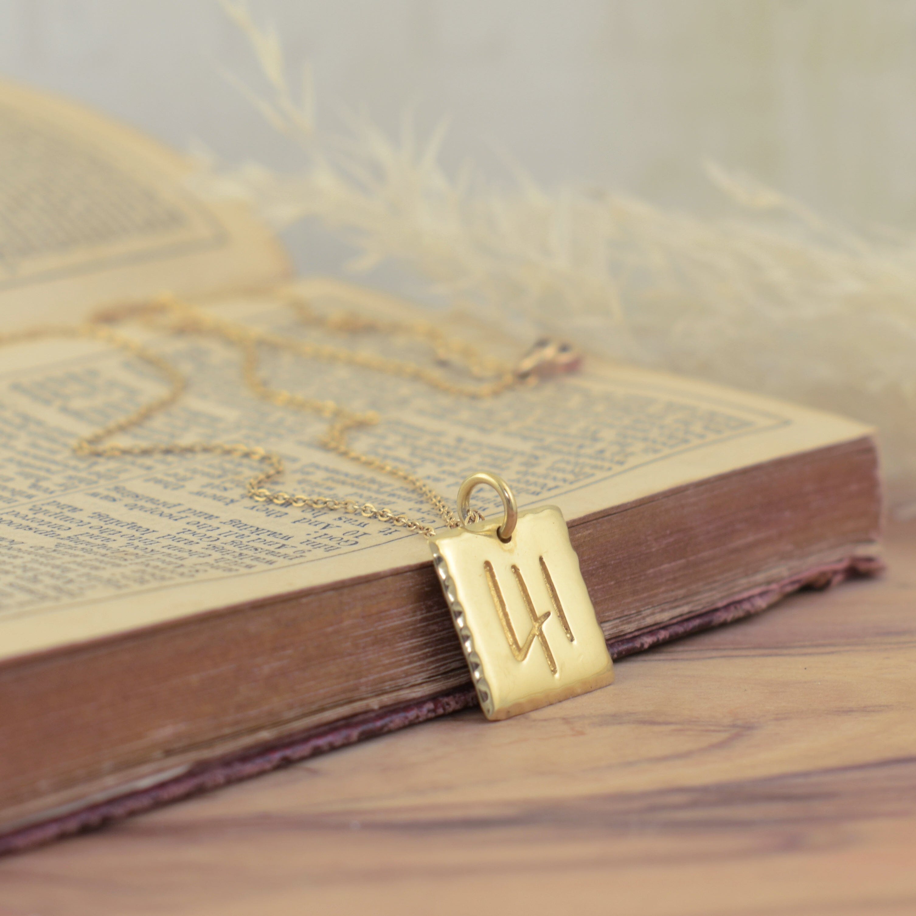 Christian inspired gold plated and gold filled necklace featuring a square pendant engraved with the number 41