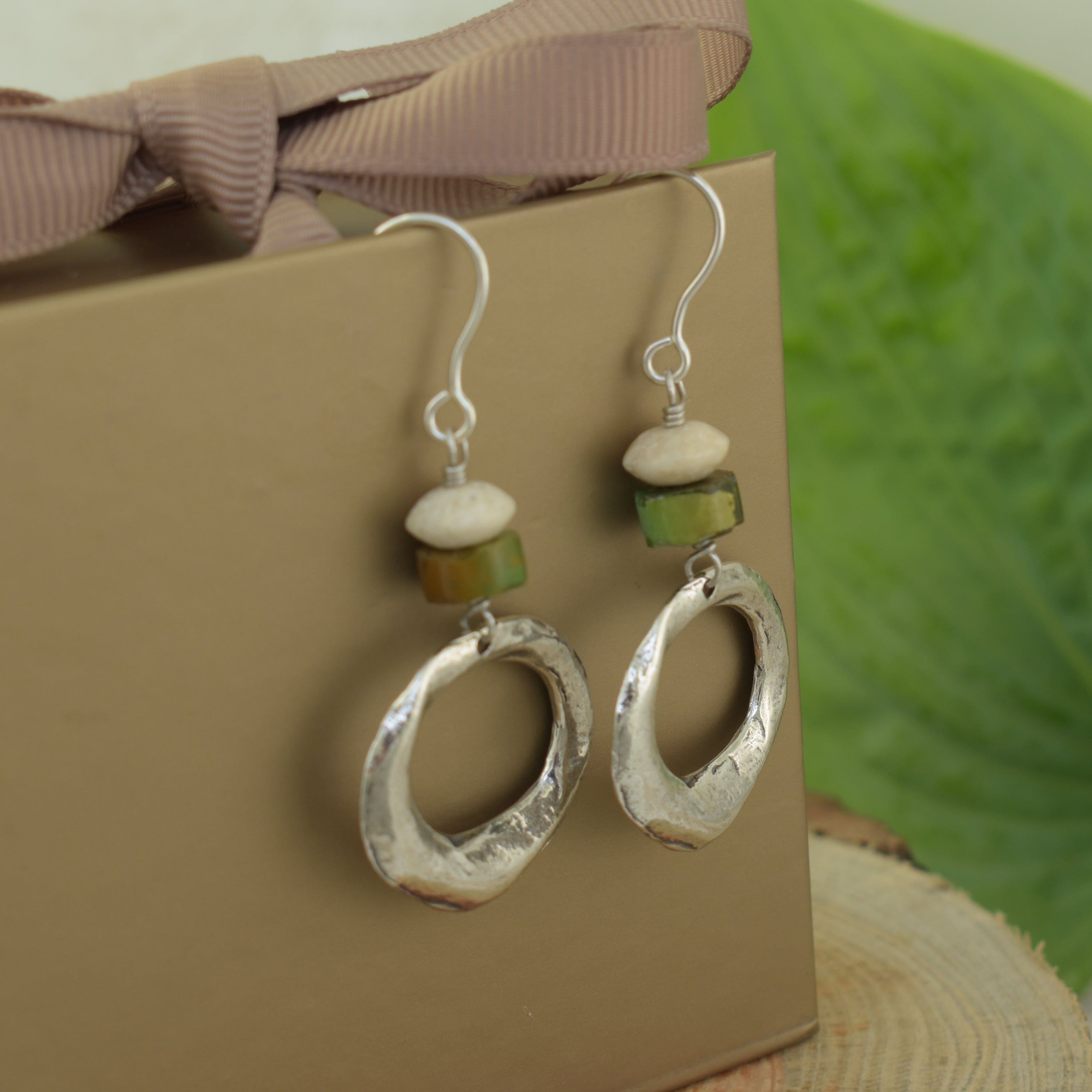 Beaded sterling silver dangle earrings
