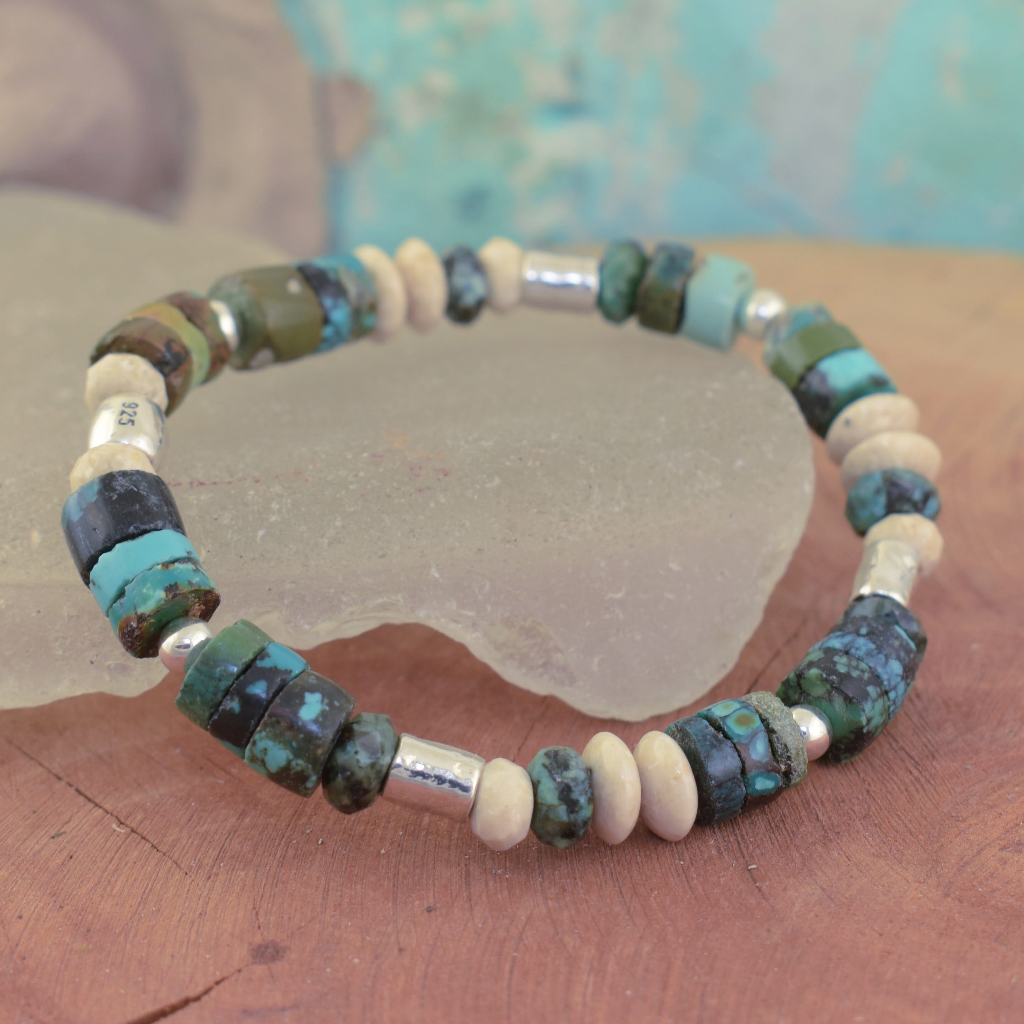 sterling silver beads along with turquoise stone, Hematite stone and pyrite