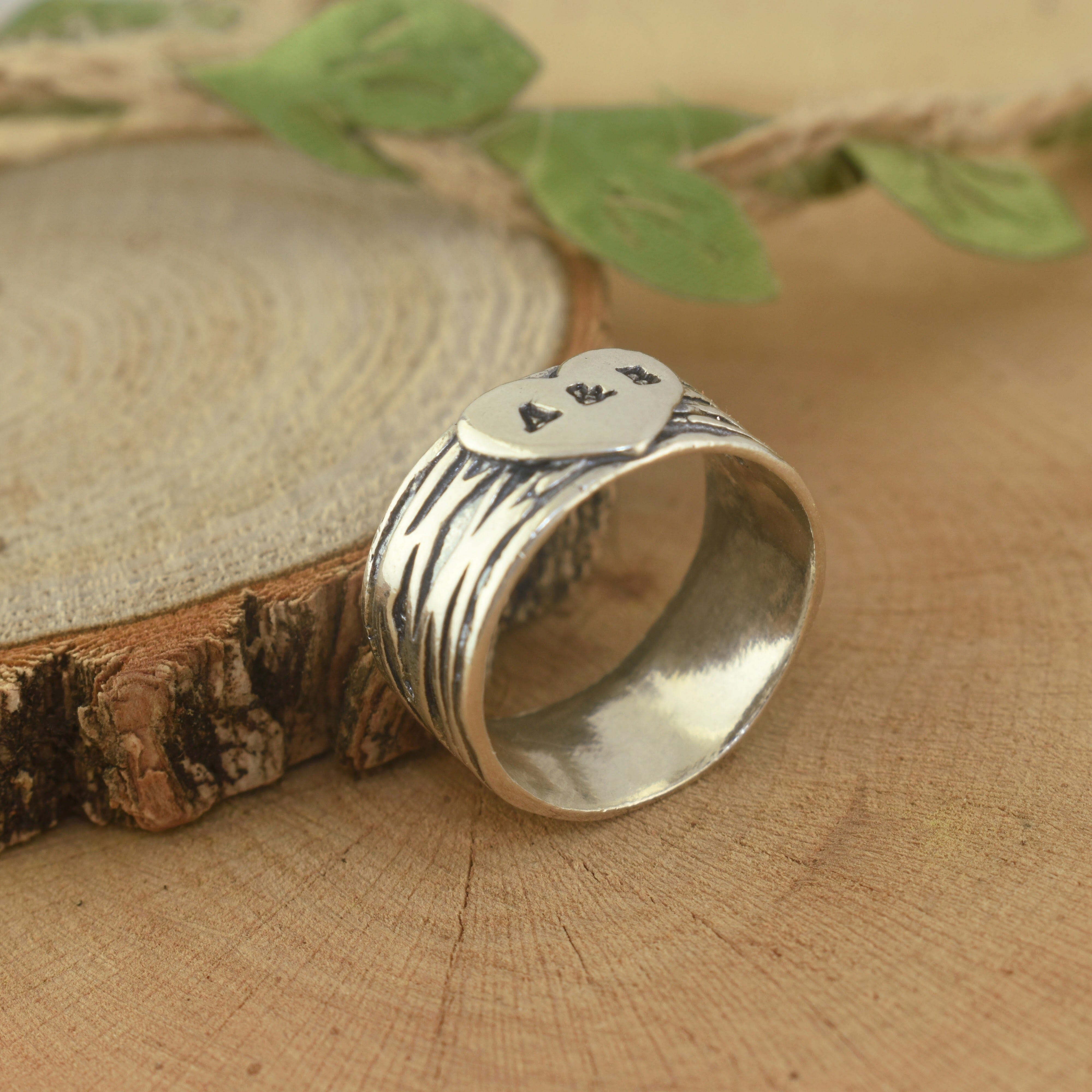 Hand stamped sterling silver heart ring