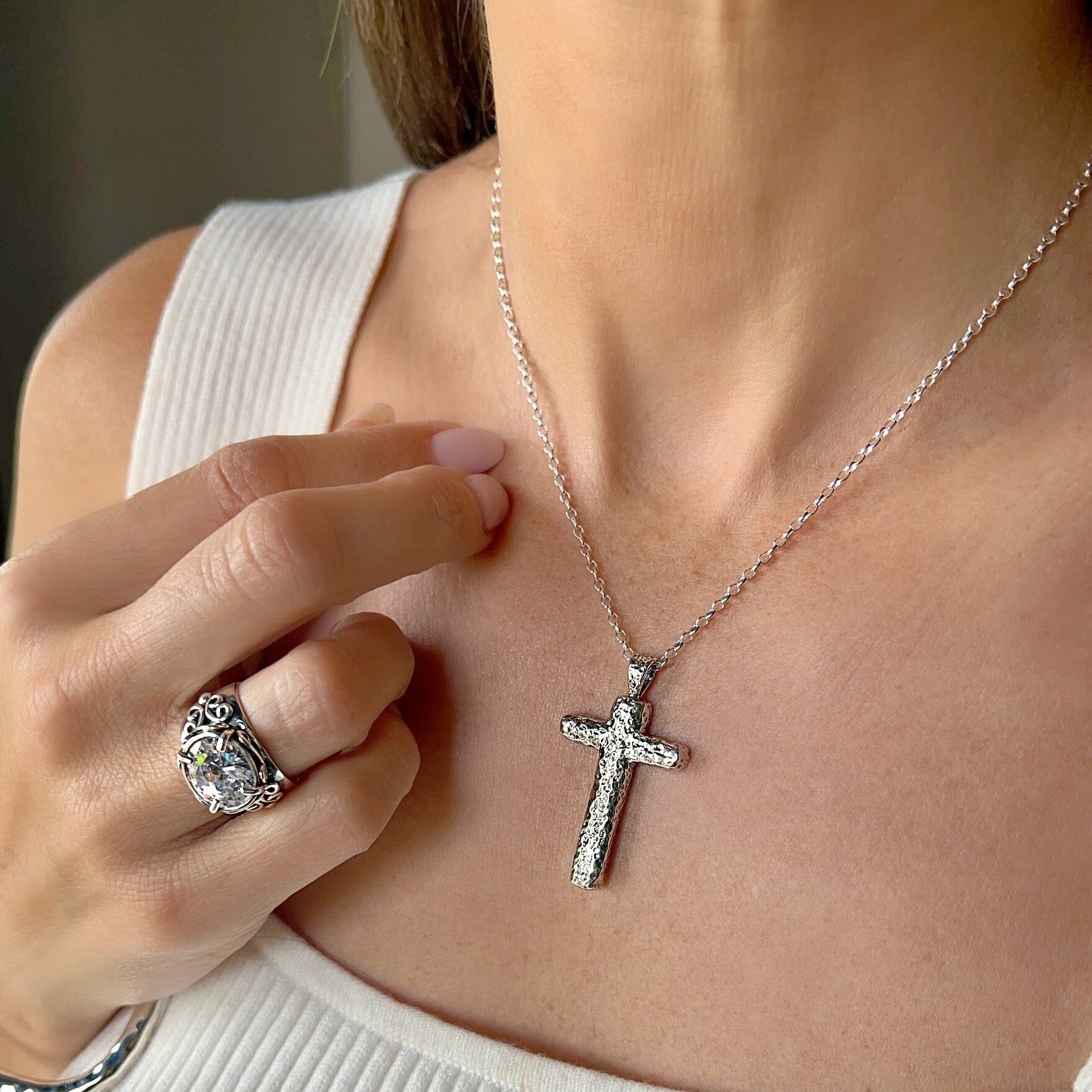 chunky hammered cross pendant - Santa Monica Necklace