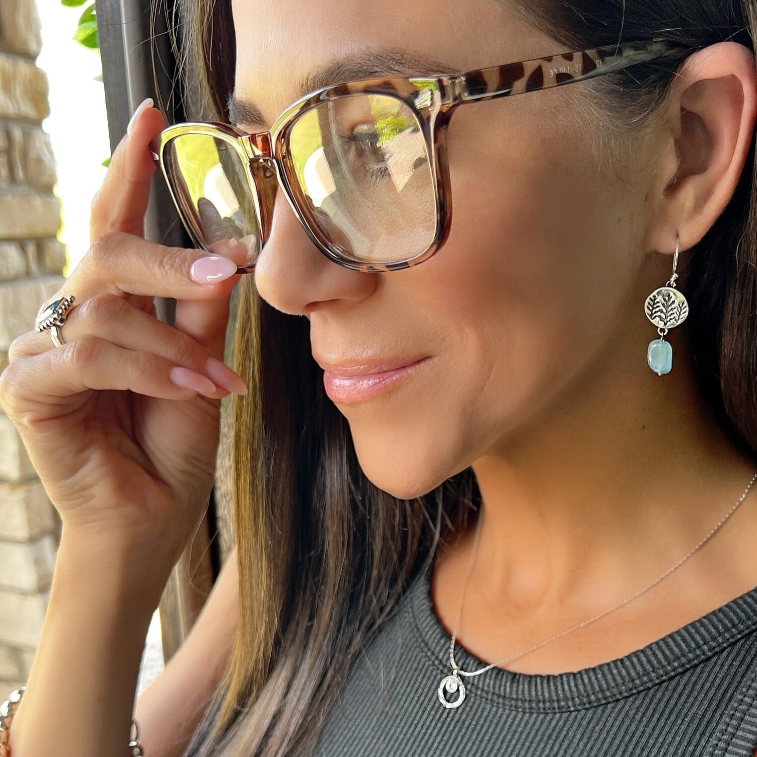 Sea Fern earrings paid with the Let it Shine necklace, Influencer bracelet and Blue Skies ring