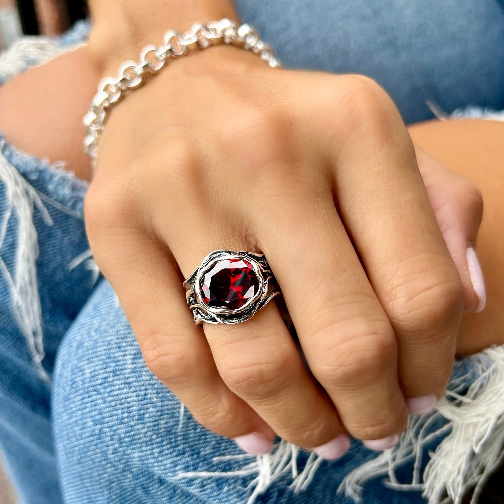 Sterling silver hand crafted bezel set stone