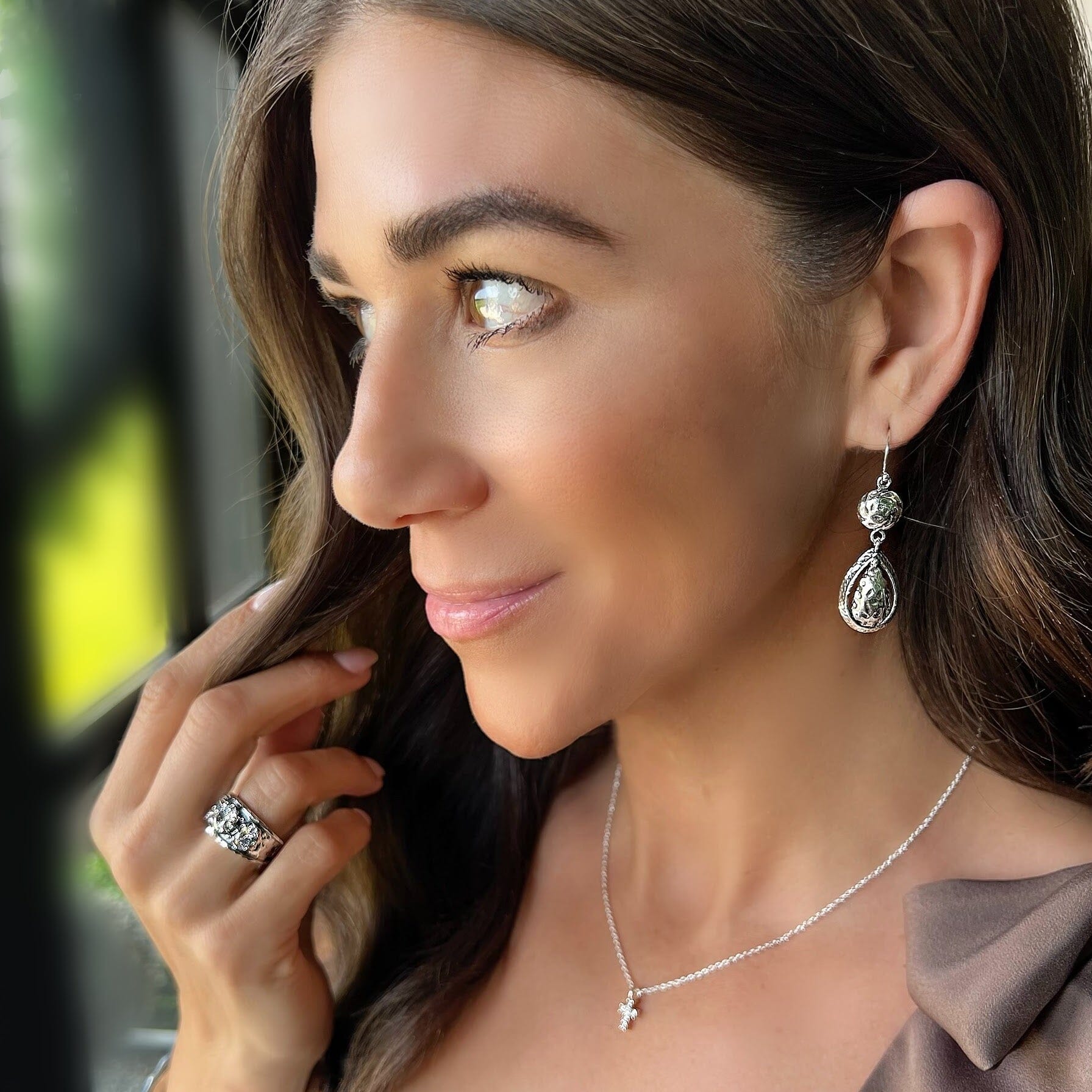 Shyanne earrings paired with the Grace for today necklace and showstopper ring