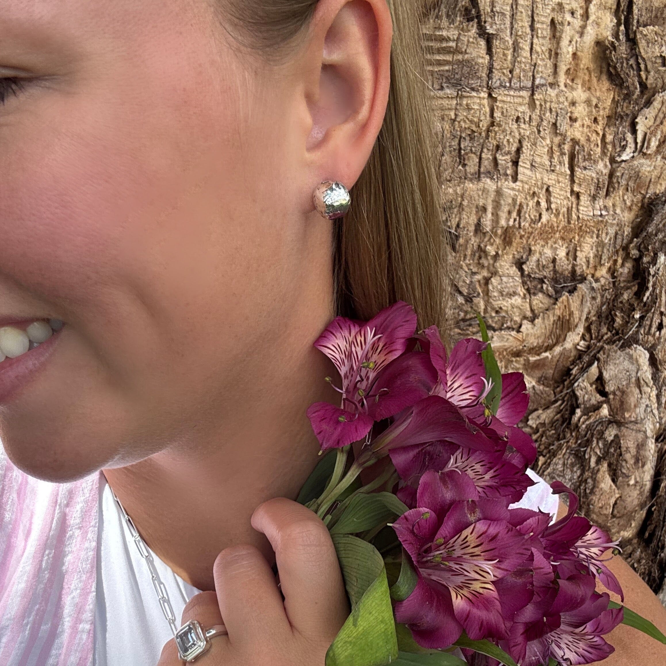 round silver post earrings