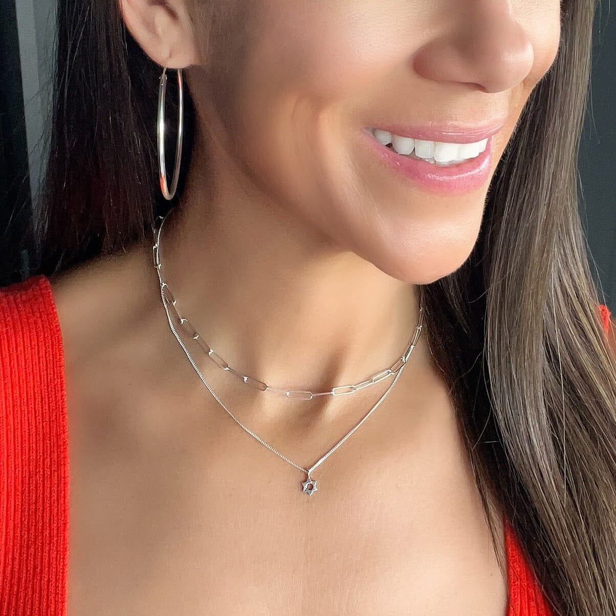 Star of David Necklace layered with Simple Paperclip Chain