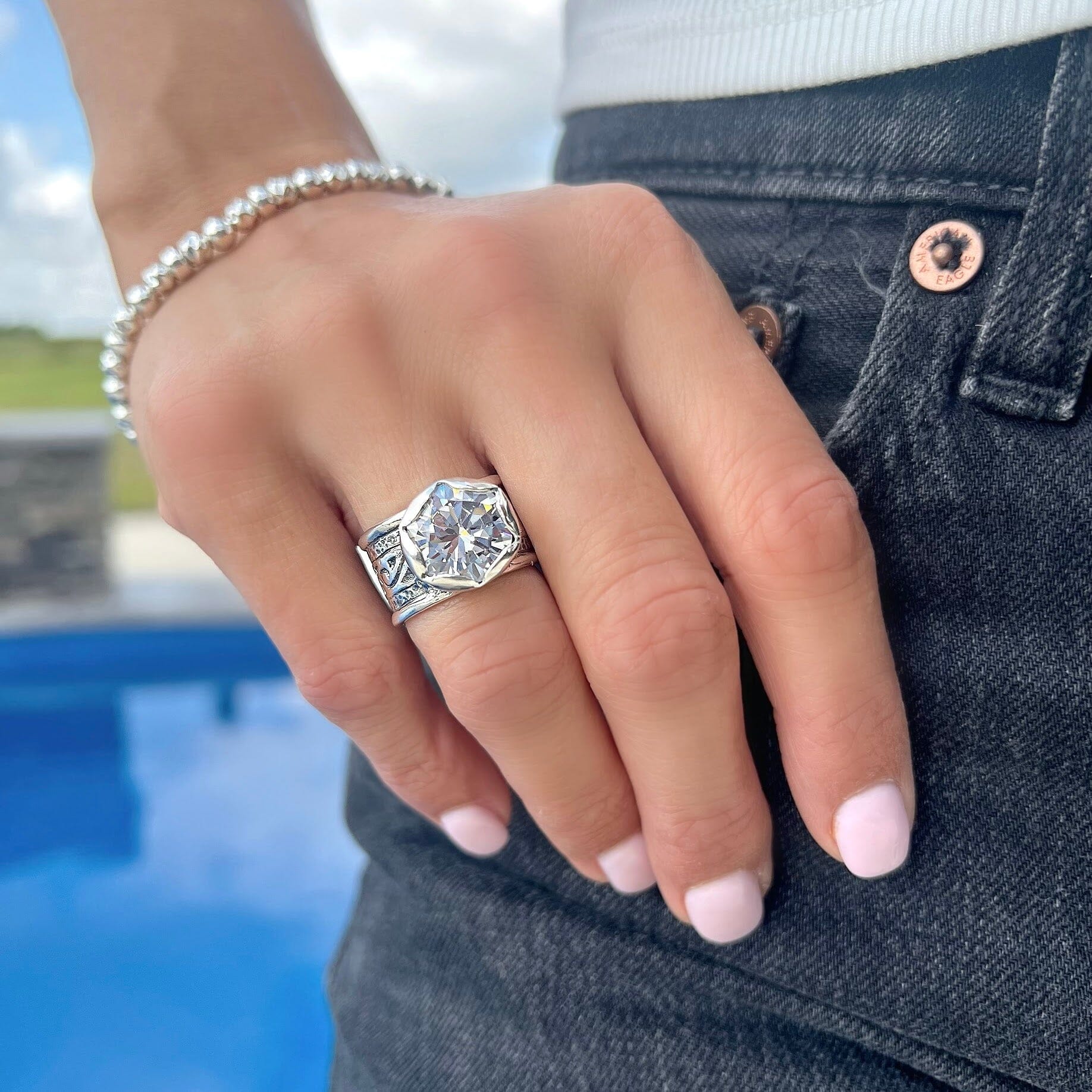 Sterling silver hand crafted statement ring