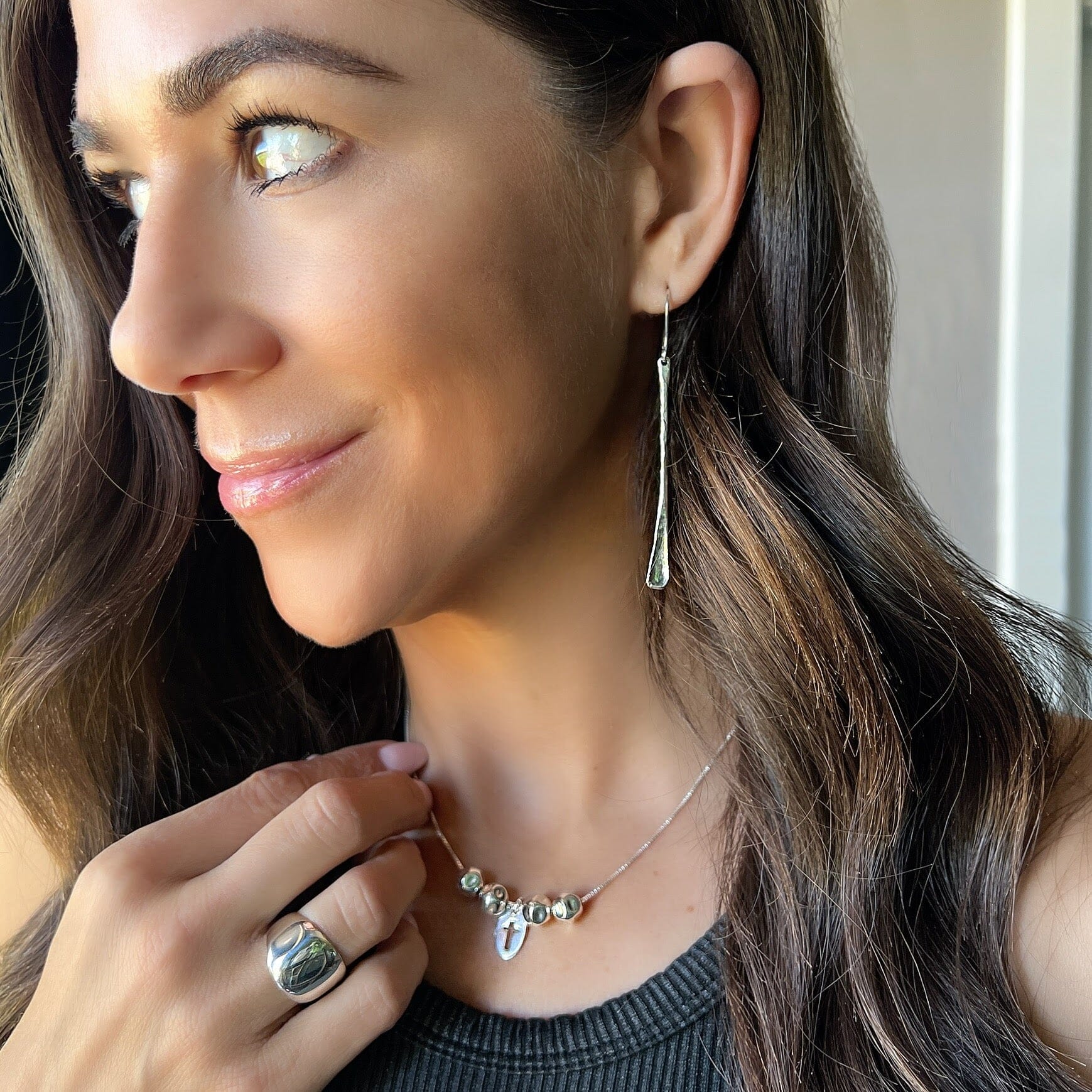 long sterling silver bar earrings
