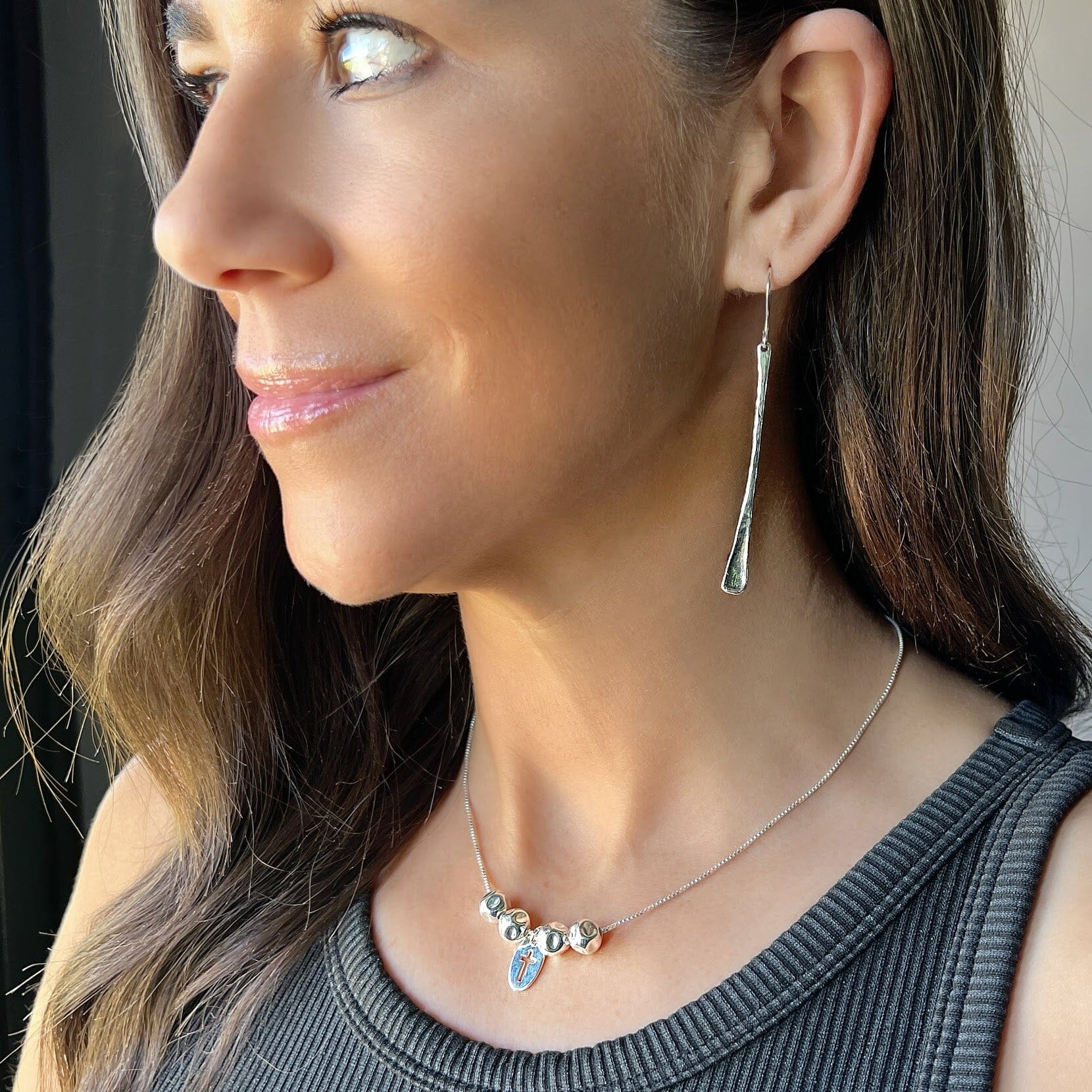 Up a Creek Earrings paired with The Rock Necklace