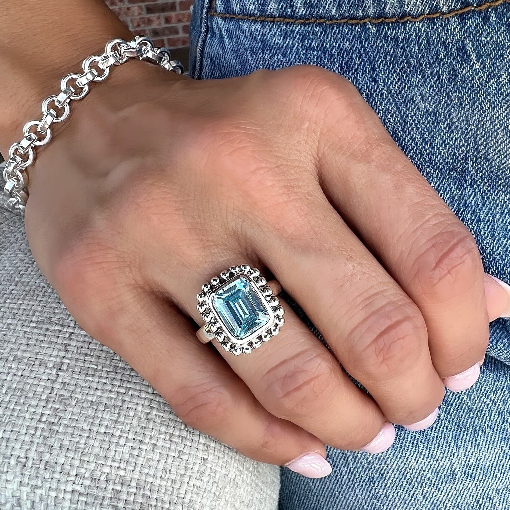 blue skies ring paired with bonita bracelet