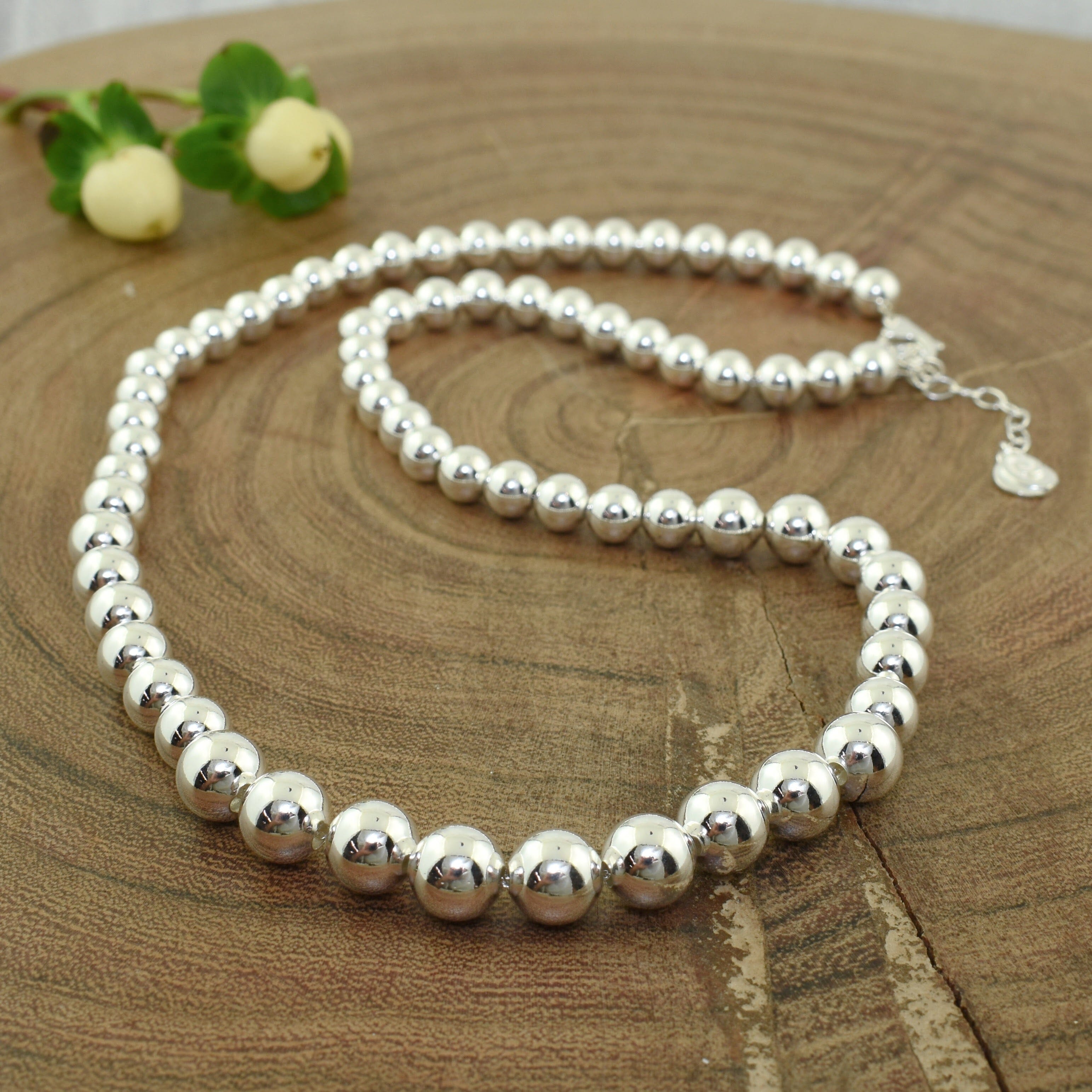Beaded sterling silver necklace