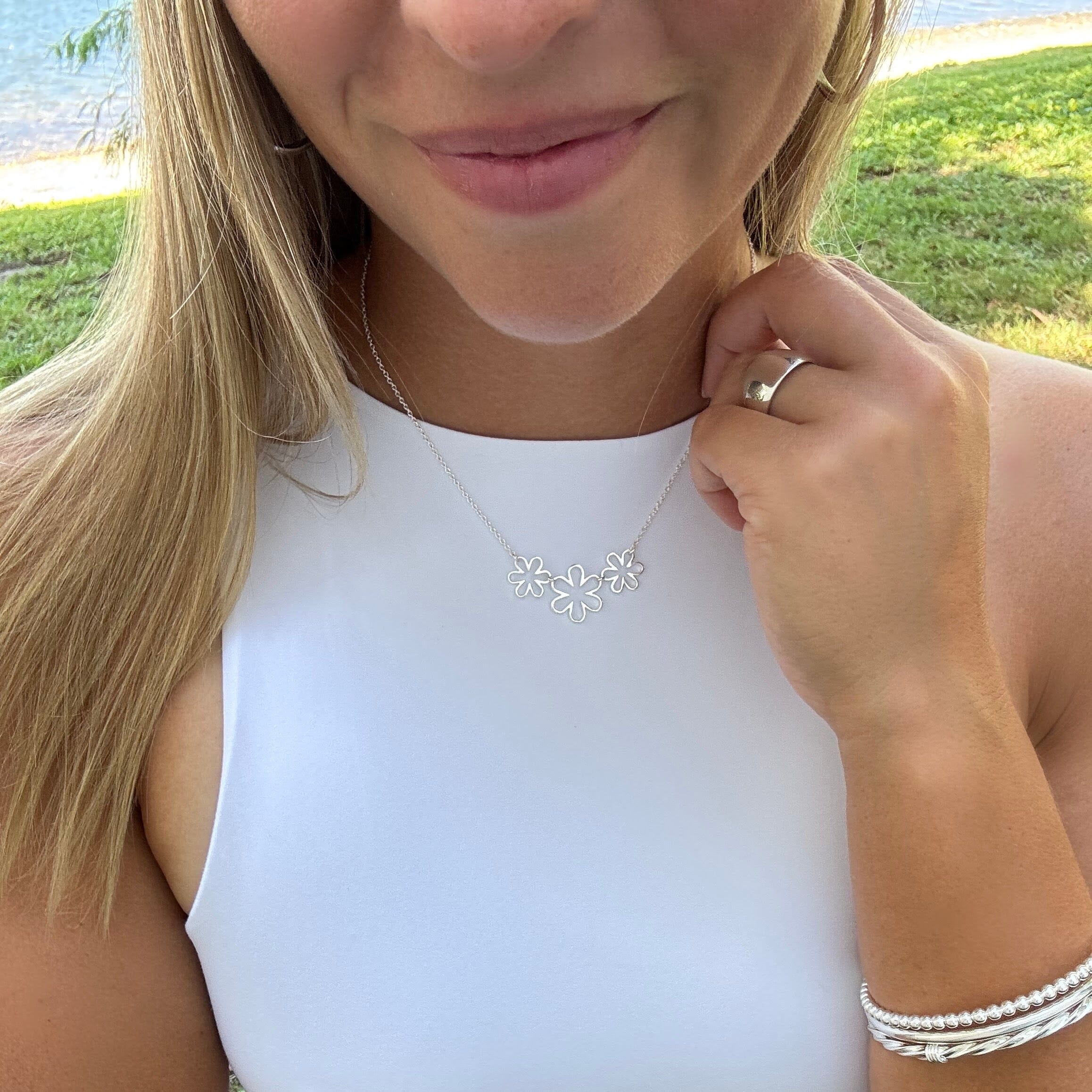 Daisy Days necklace paired with all the rage bangle and classic dome ring