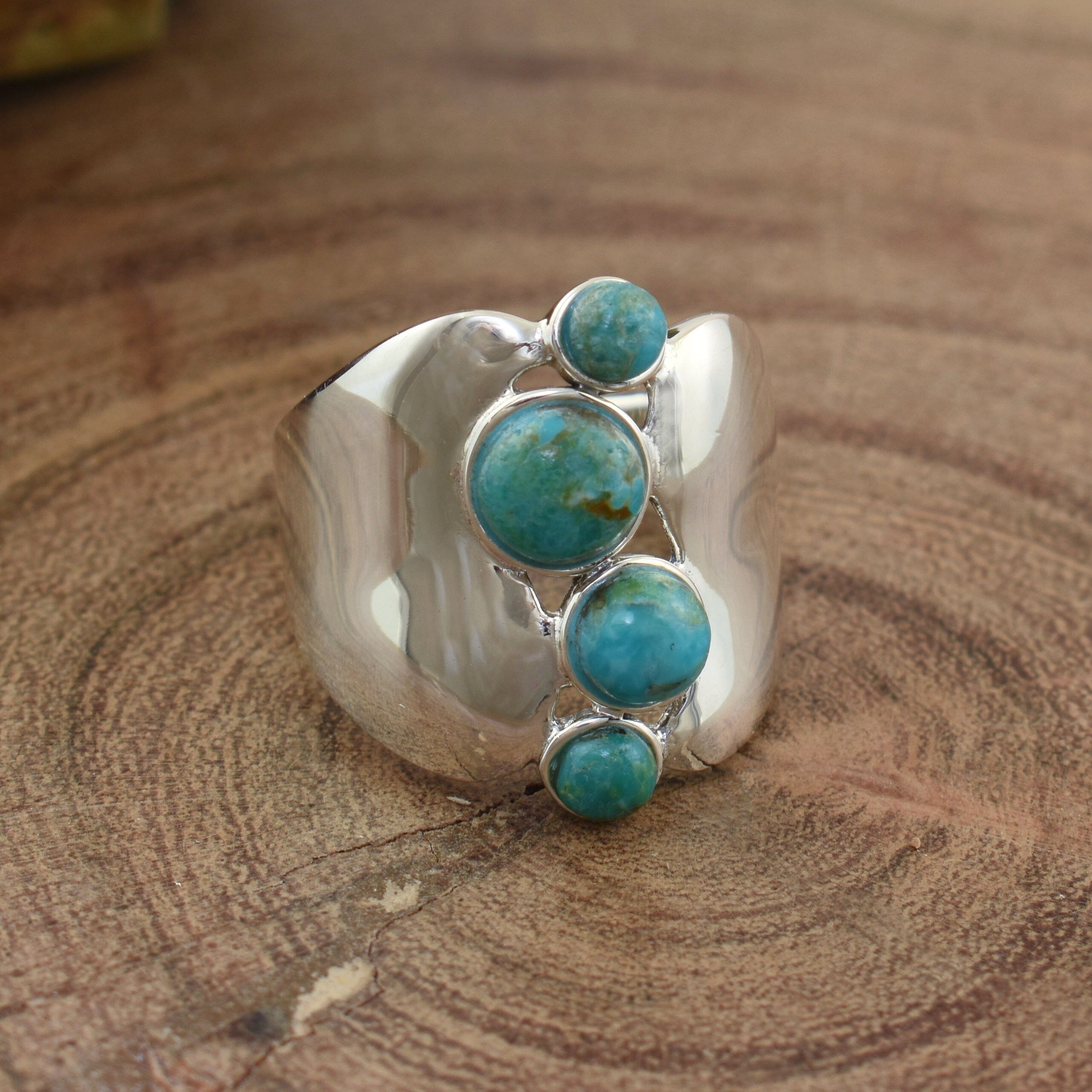 chunky sterling silver reconstructed turquoise ring - Journey