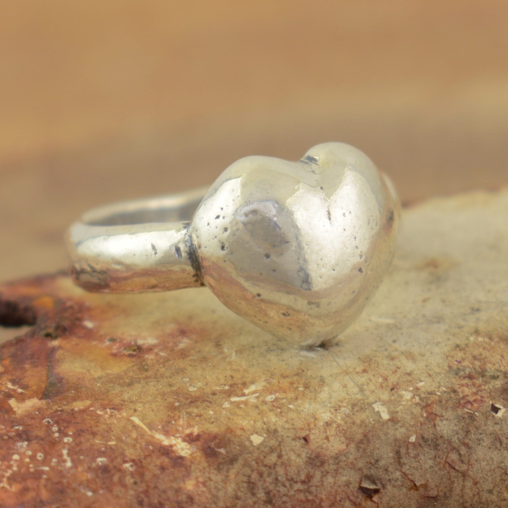 Handcrafted sterling silver heart shape ring