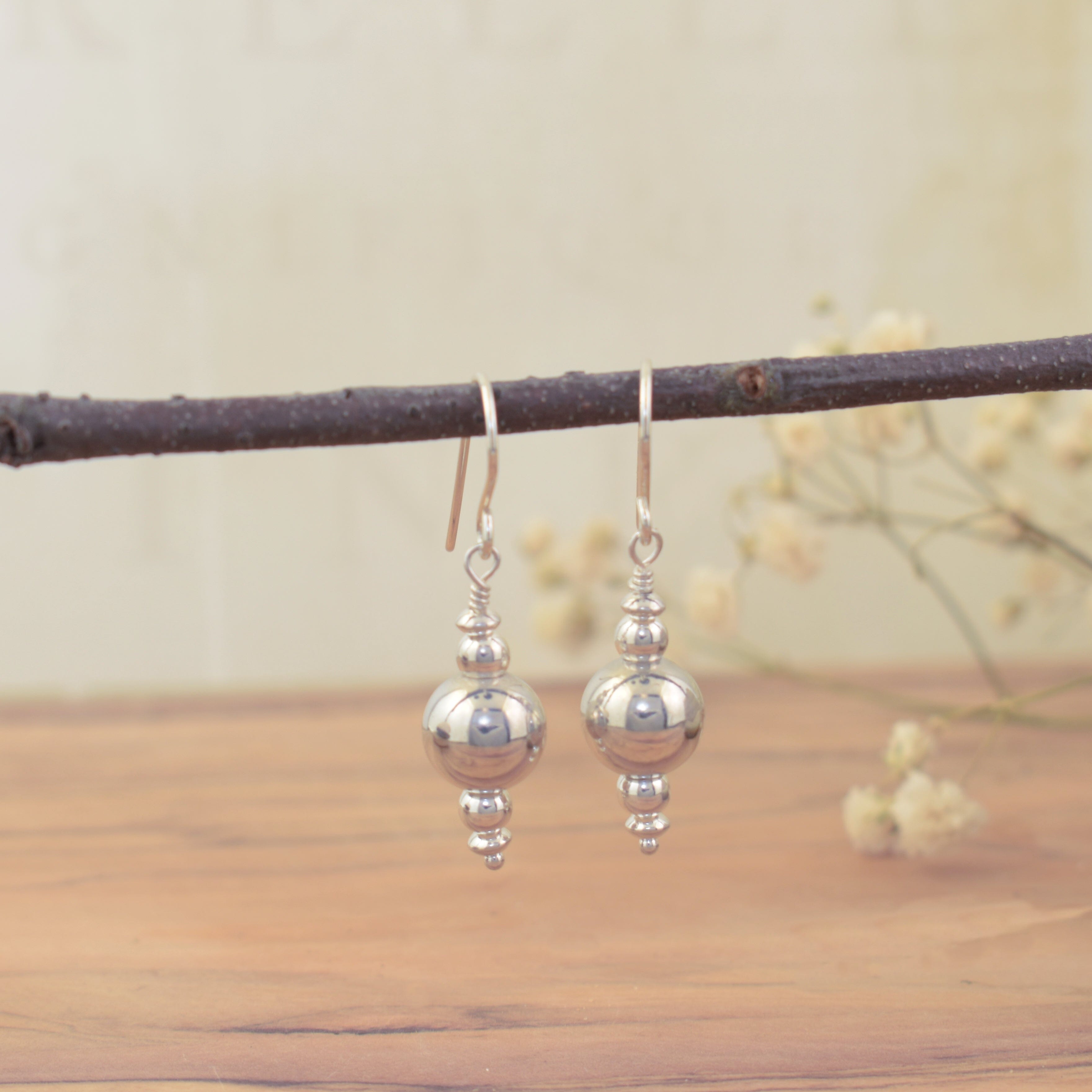 High polished sterling silver beaded earrings
