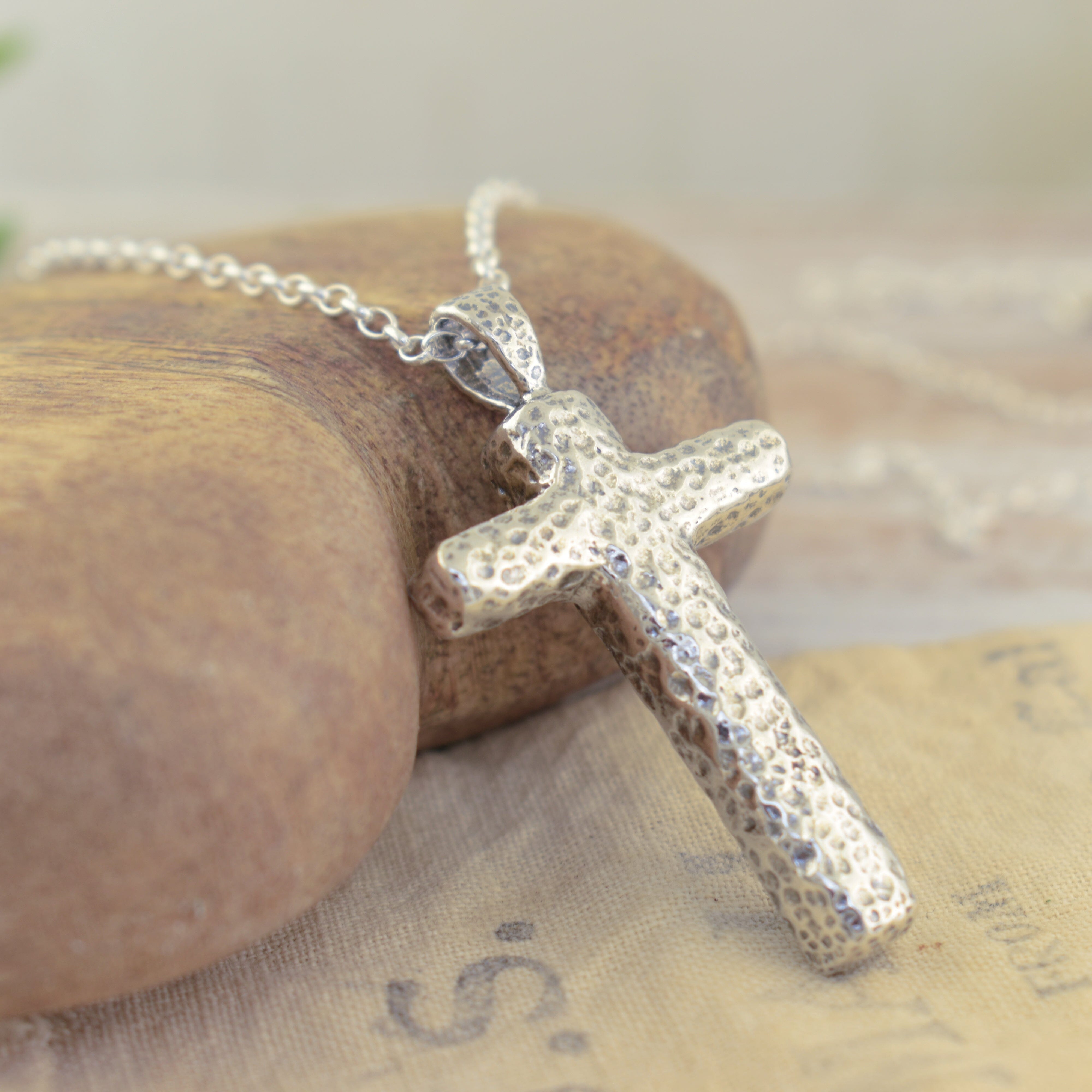 Christian-inspired sterling silver cross statement necklace