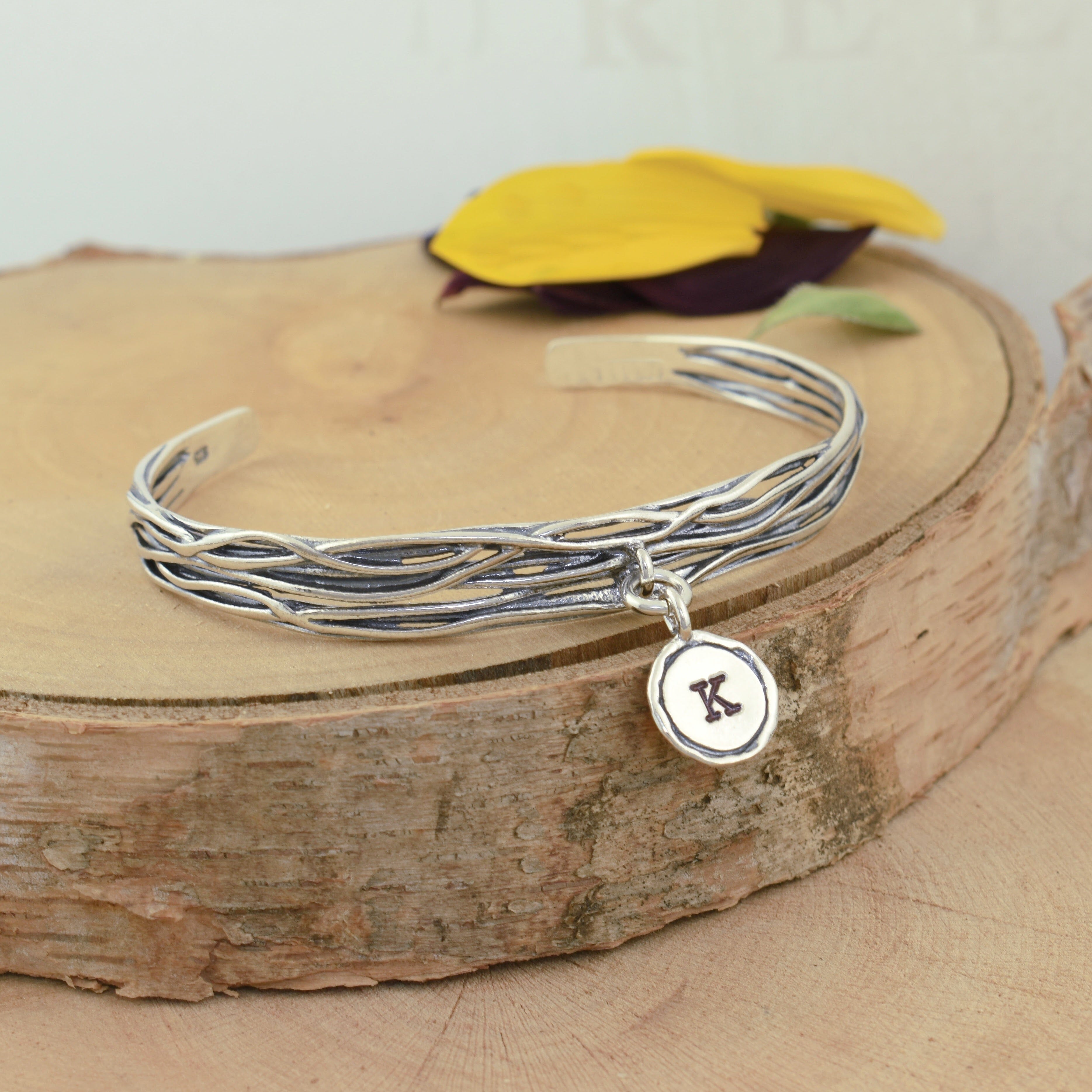 .925 sterling silver cuff with personalized initial